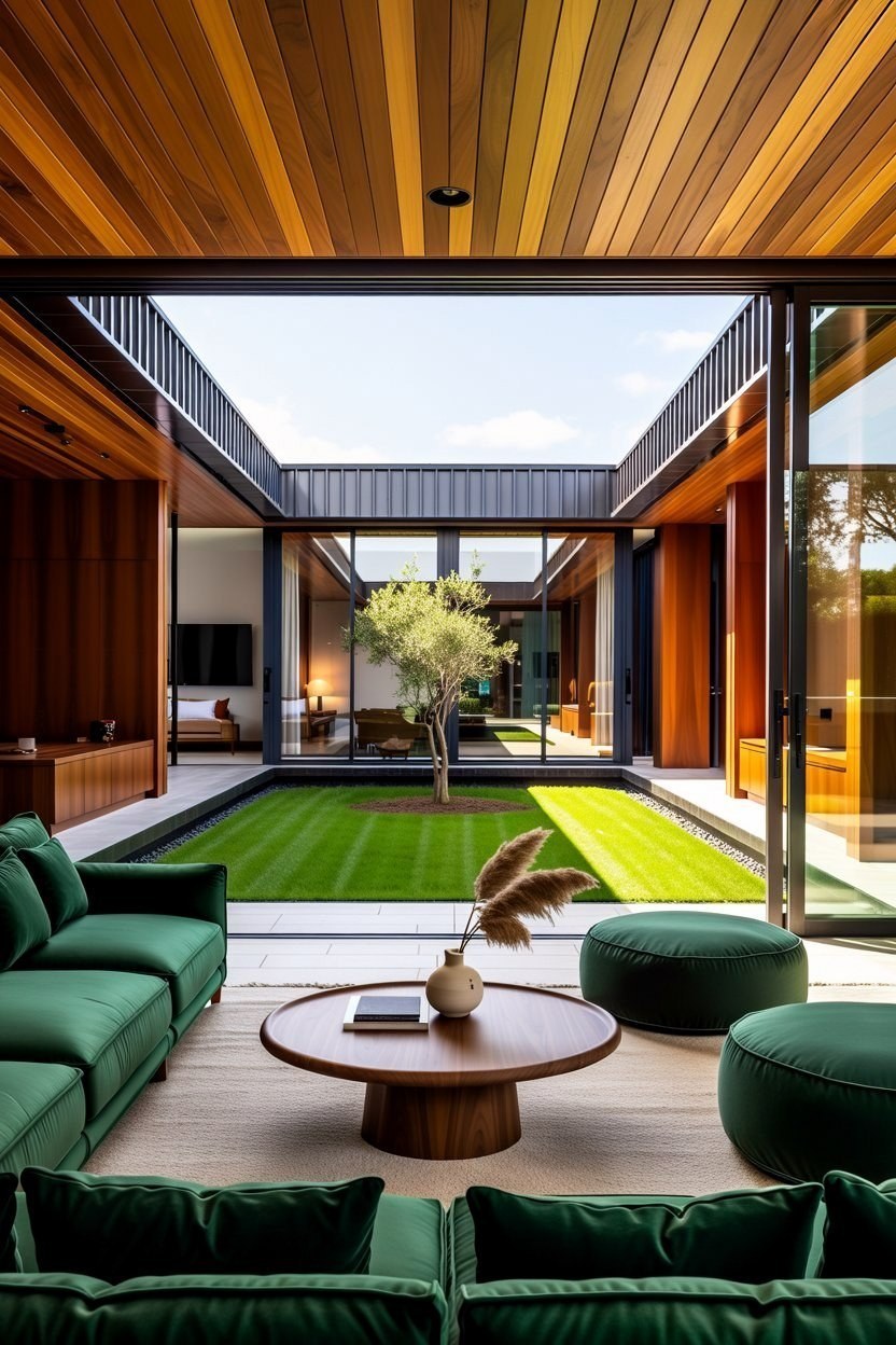 Modern Courtyard Living: Verdant Aesthetic Interior Oasis