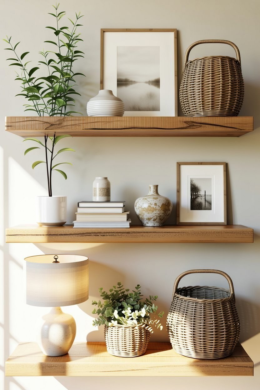 Rustic Wood Shelves: Entryway Wall Decor Ideas
