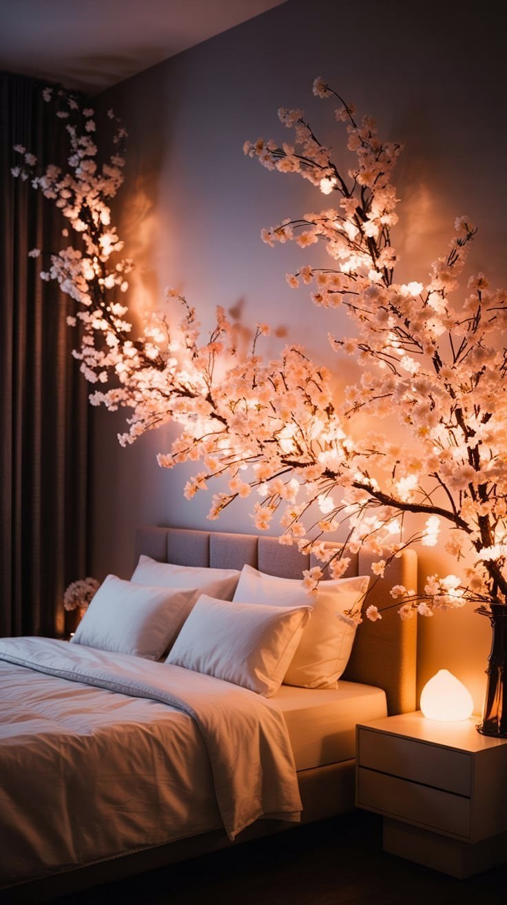 Magical Bedroom Oasis with Cherry Blossom Lights