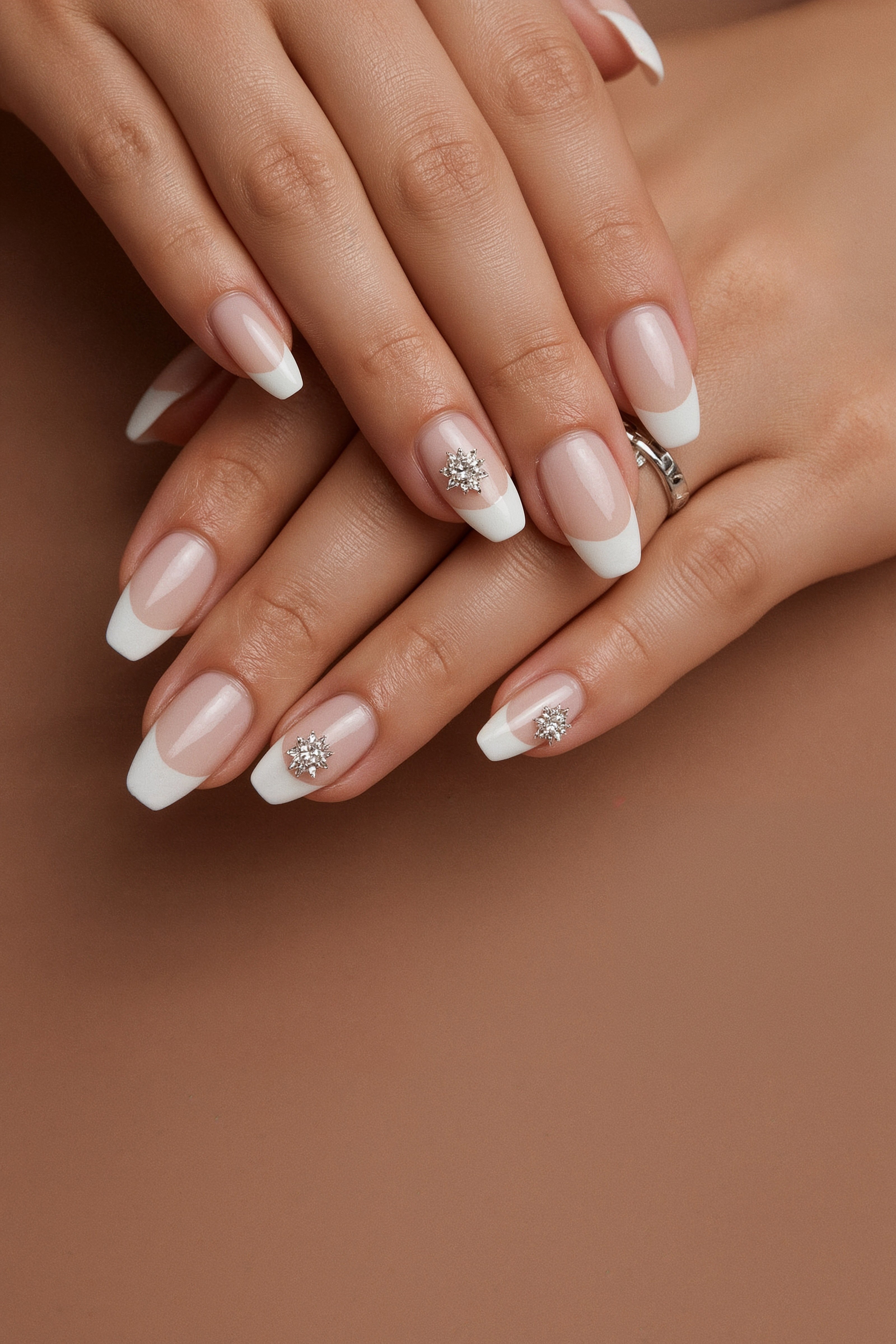 Sparkling Almond White French Tip Nails: Chic Individual Designs for 2024