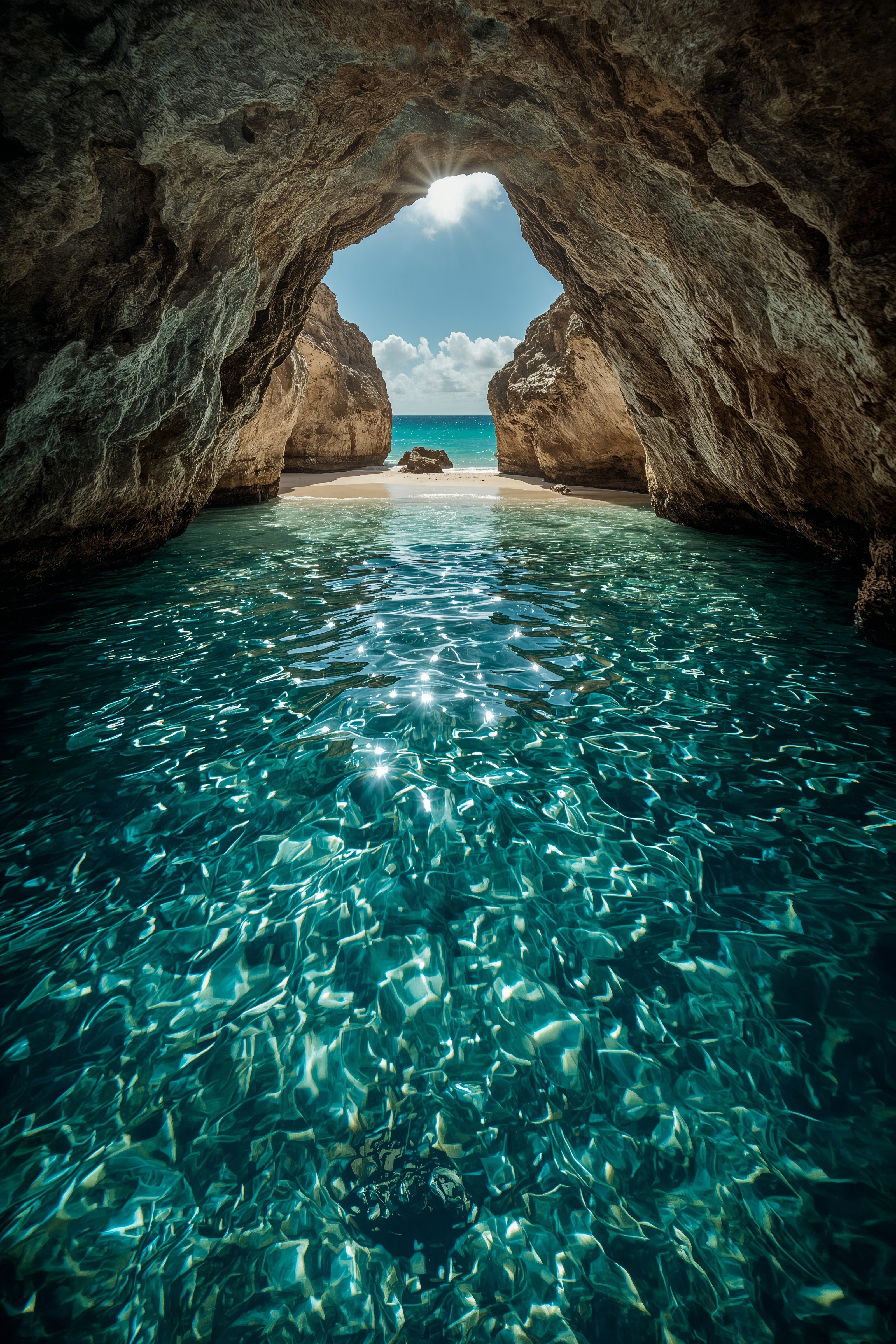 Algarve's Secret Grotto: Stunning Turquoise Water Wallpapers