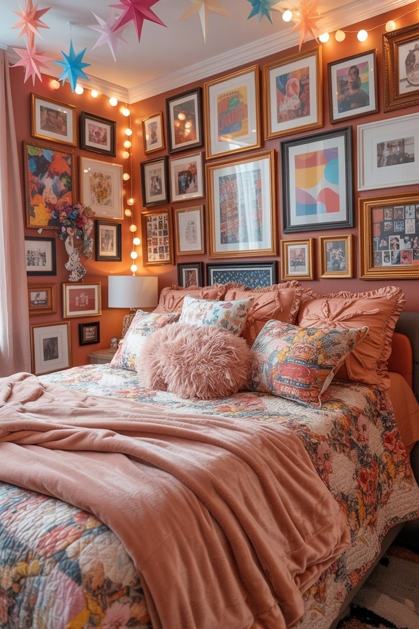 DIY Photo Wall Aesthetic: Heart Shape Hanging Decor for Bedroom Corner