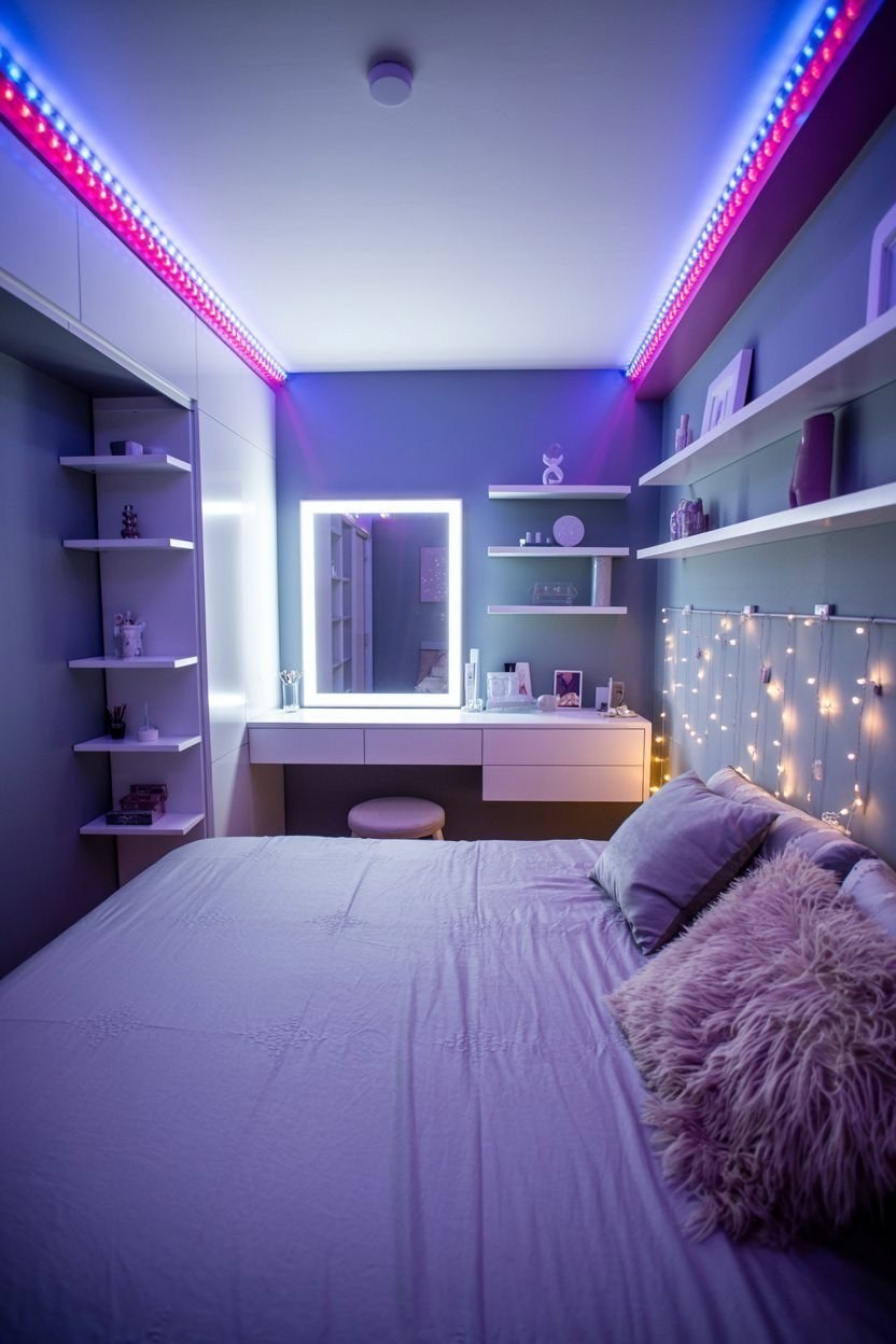 Stylish Teen Room Makeover: Modern Dressing Table with Mirror & Lights