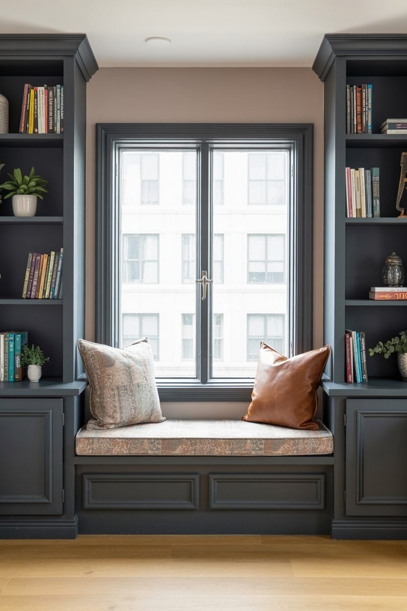 Cozy Window Reading Nook: Built-in Bookshelves for Home Libraries