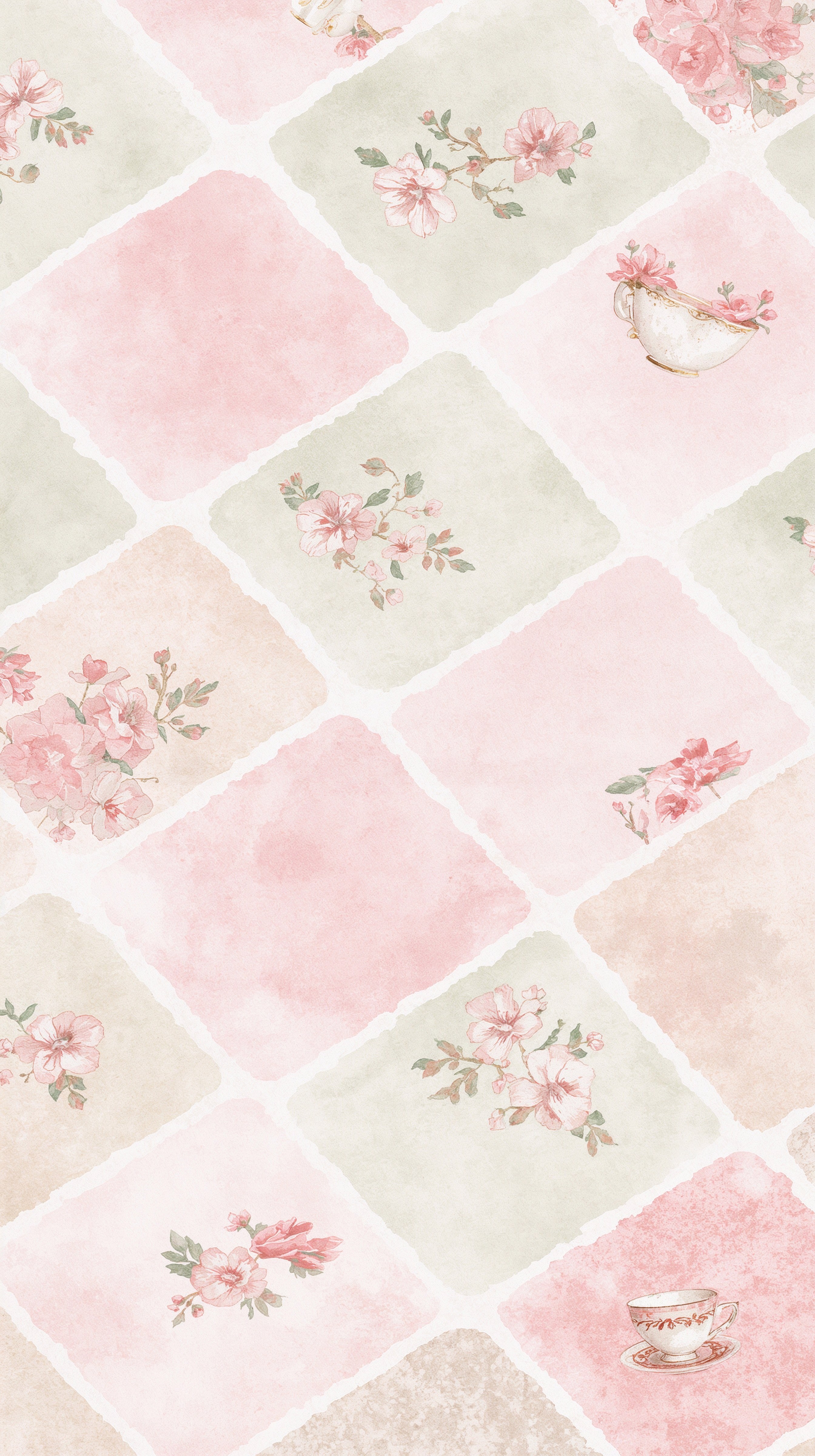 Charming Pastel Patchwork: Cute Spring Phone Background Aesthetic