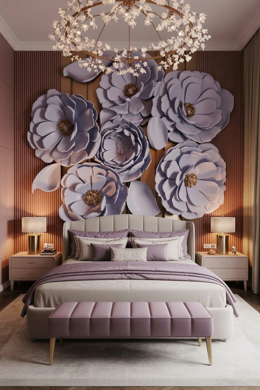 Luxury Bedroom Design: Aesthetic Wall Art & Chandelier Inspiration