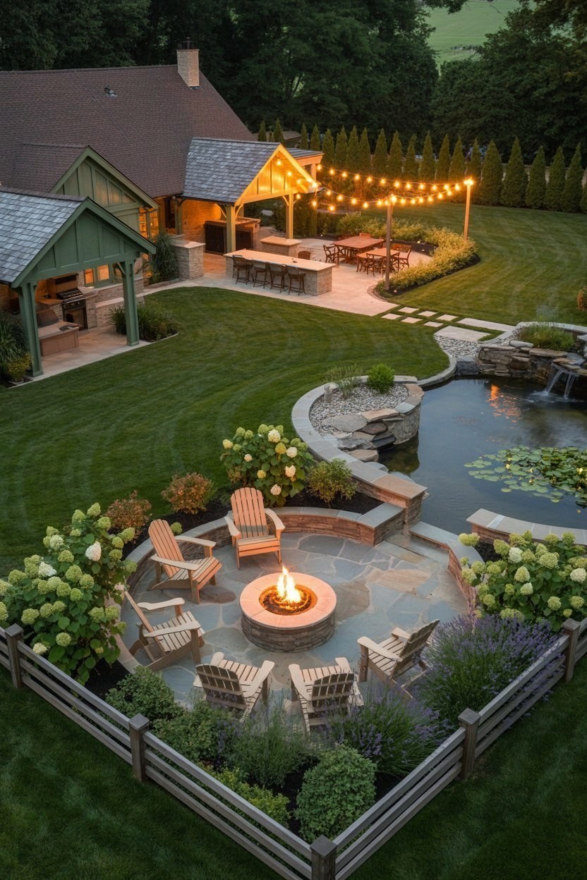 Grand Backyard Landscaping: Stone Patio & Garden Ideas for Entertaining