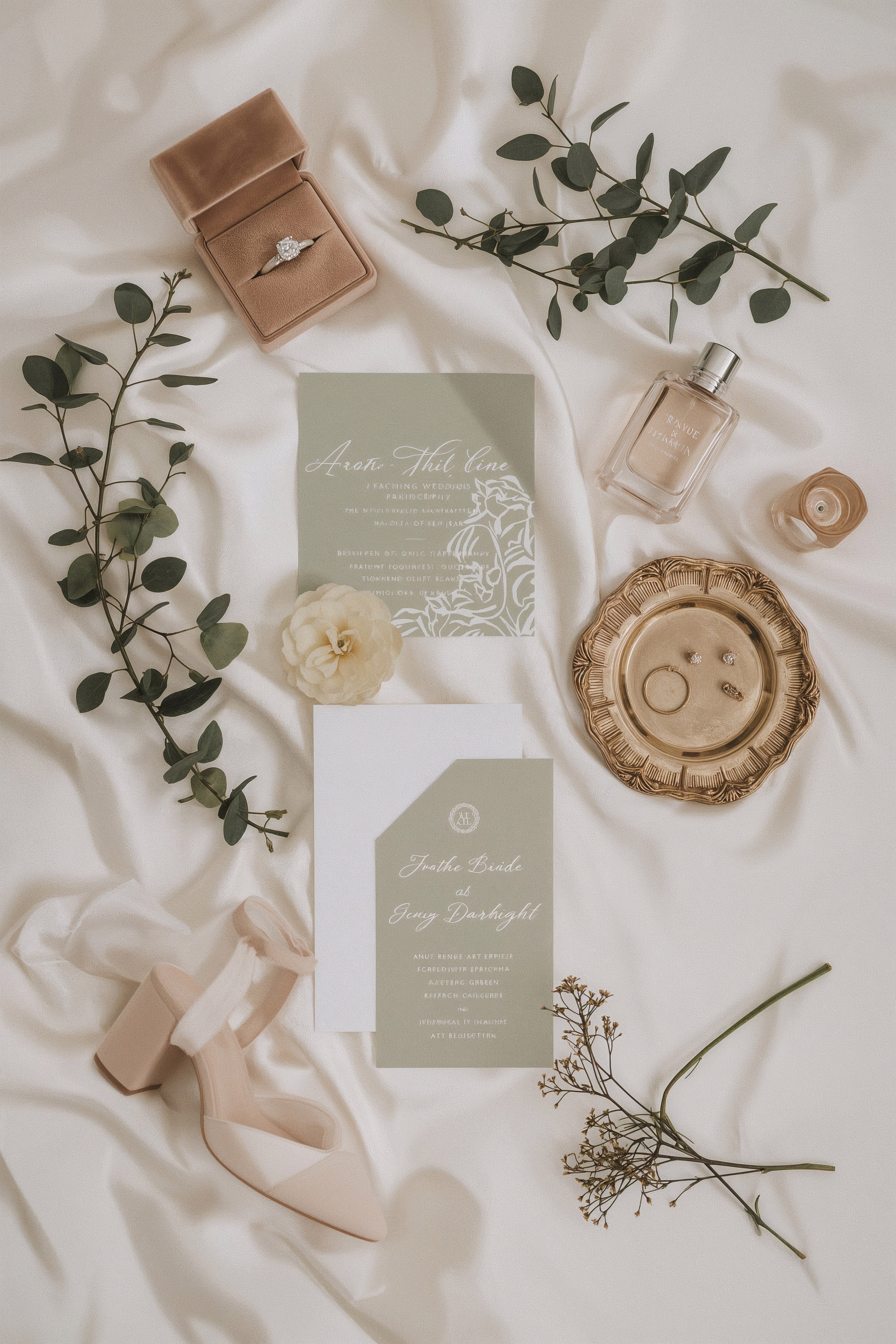 Elegant Wedding Accessories Flat Lay: Day of Wedding Essentials
