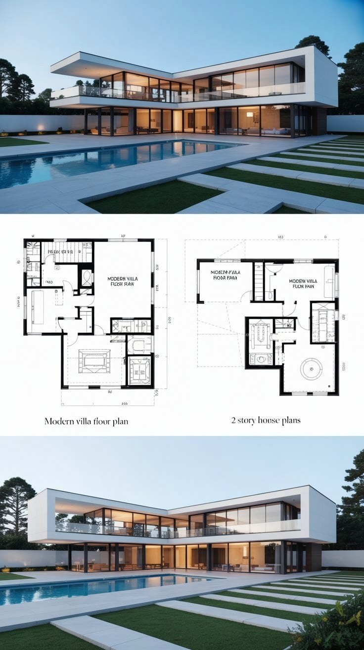 Cantilever Modern Villa: Innovative 2-Story House Plans