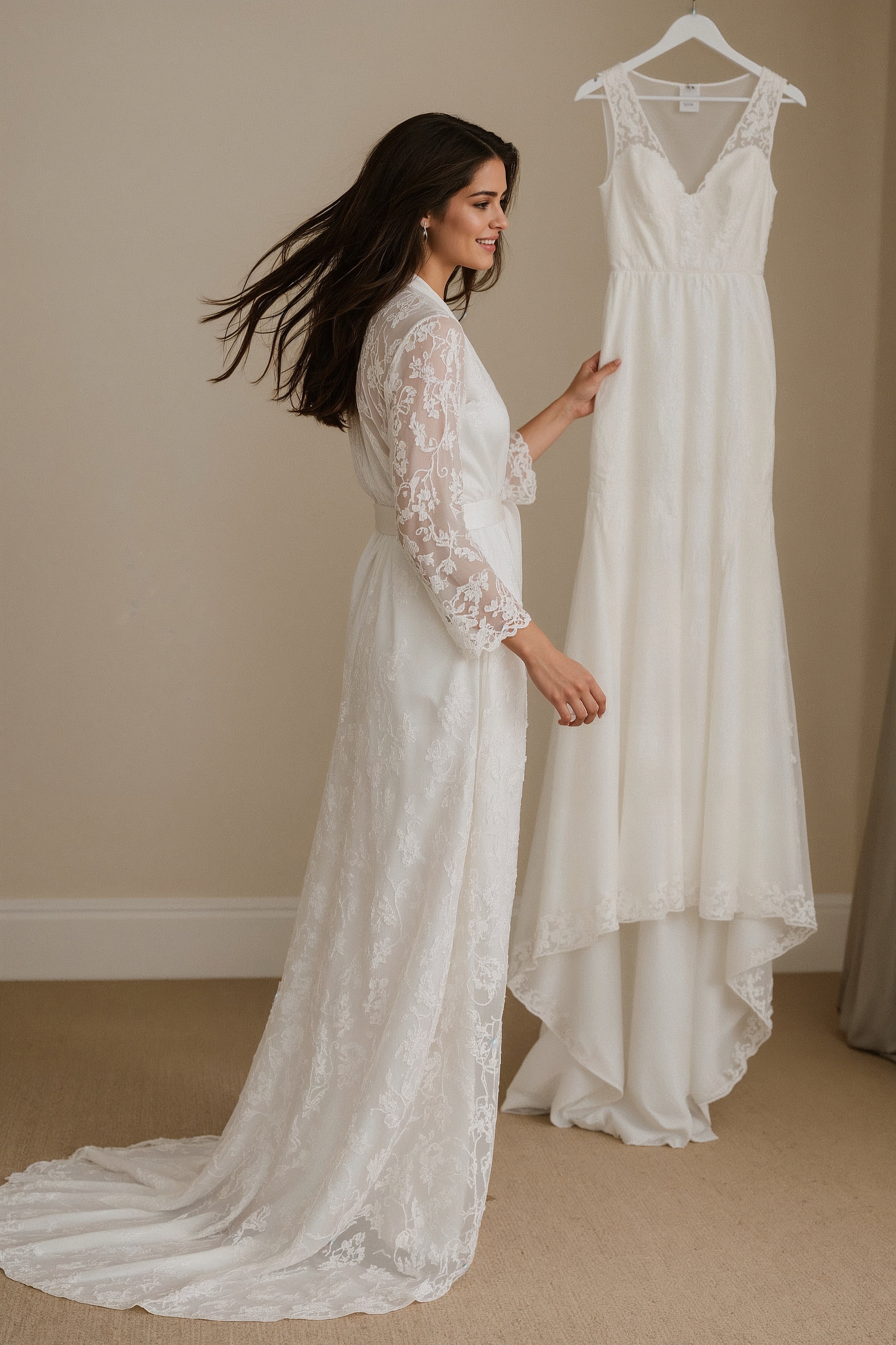 Dreamy Wedding Morning: Long Lace Bridal Robe for Unforgettable Moments