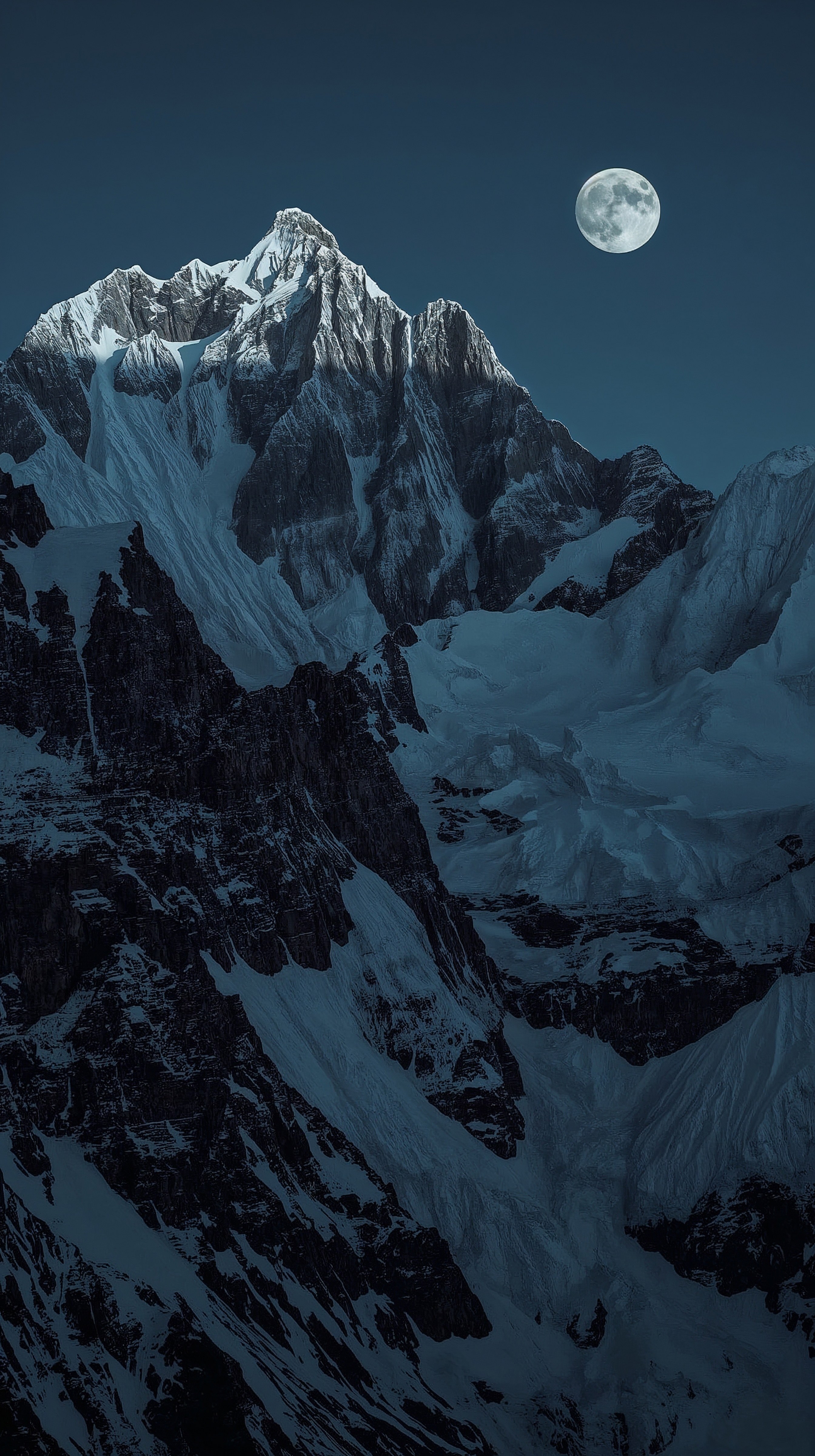 Majestic Icy Mountain & Moon: 8K Landscape iPhone Wallpaper
