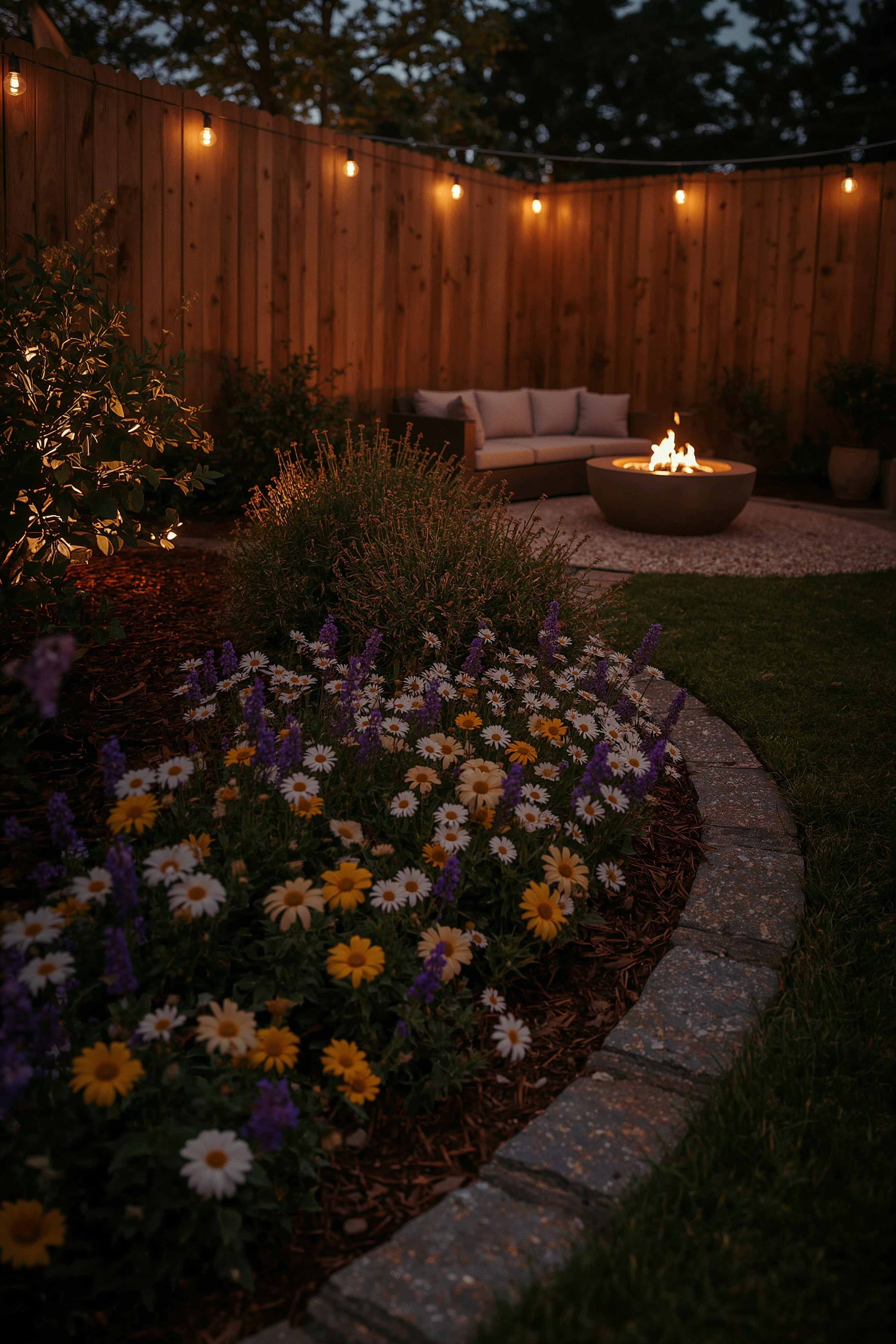 Cozy Corner Garden: Small Space Flower Bed & Fire Pit Retreat