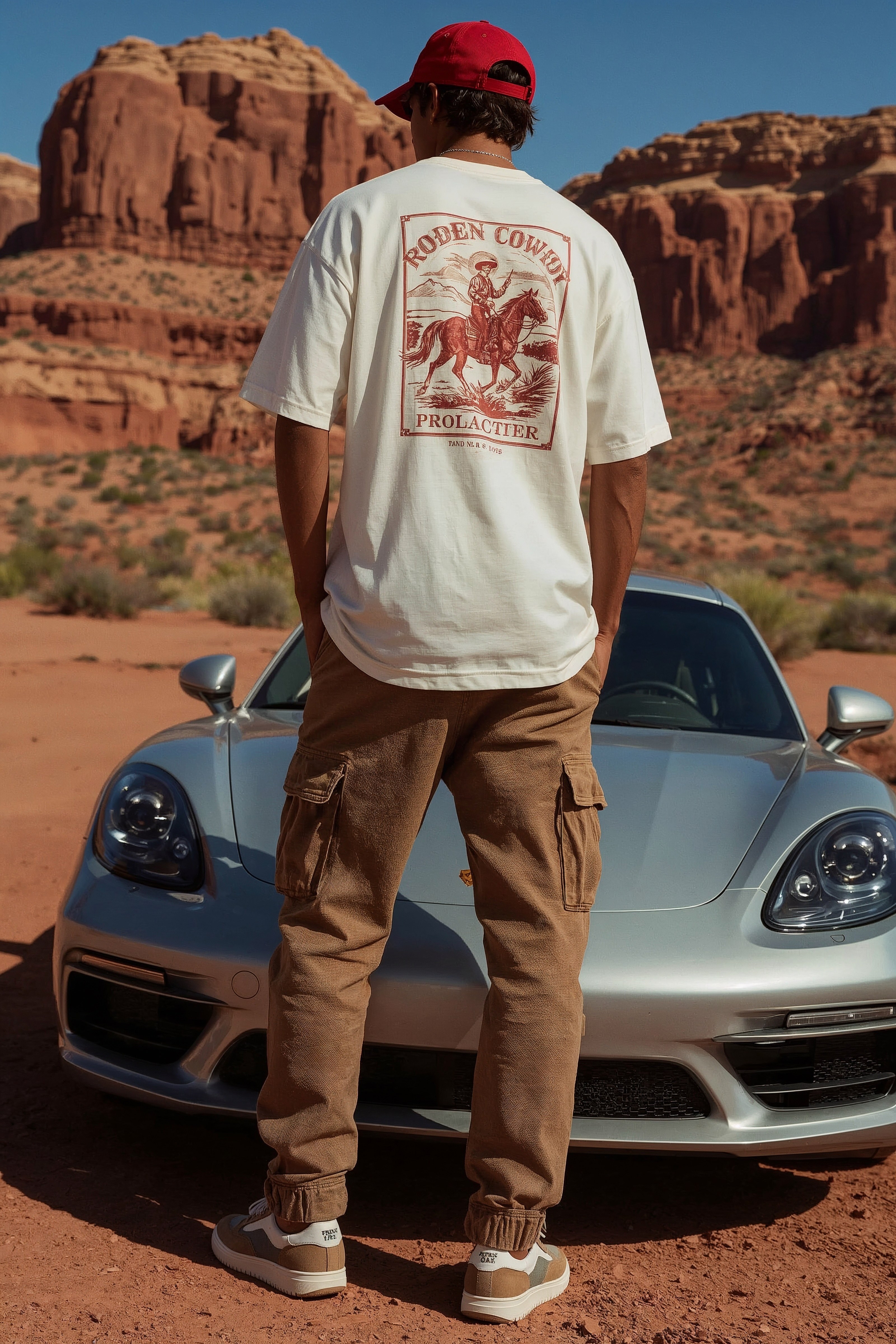 Urban Cowboy Vibes: Trendy Rodeo Tee & Cargo Pants for Edgy Street Style