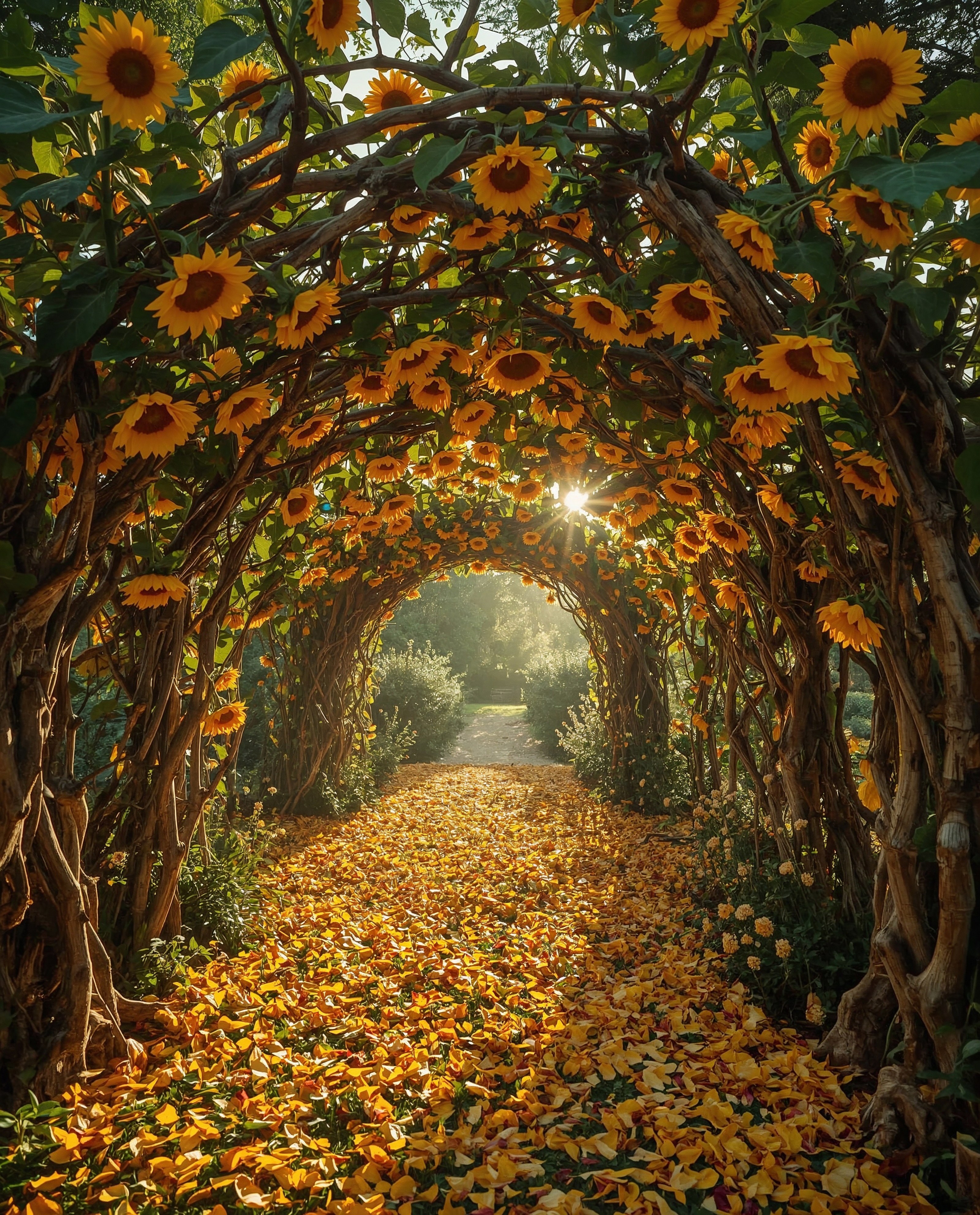 Enchanting Sunflower Archway: Bee Garden & Outdoor Photo Ideas
