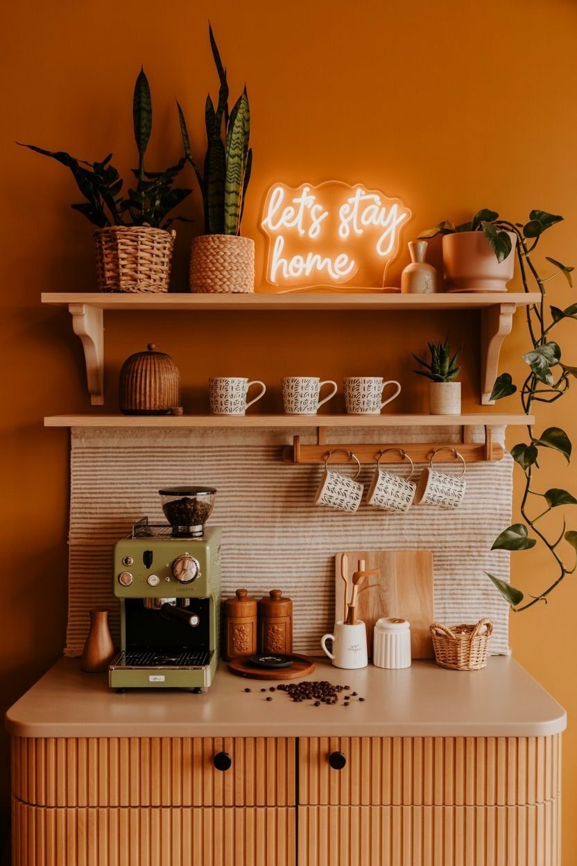 Chic Boho Coffee Bar: Countertop Decor & Indoor Plant Styling