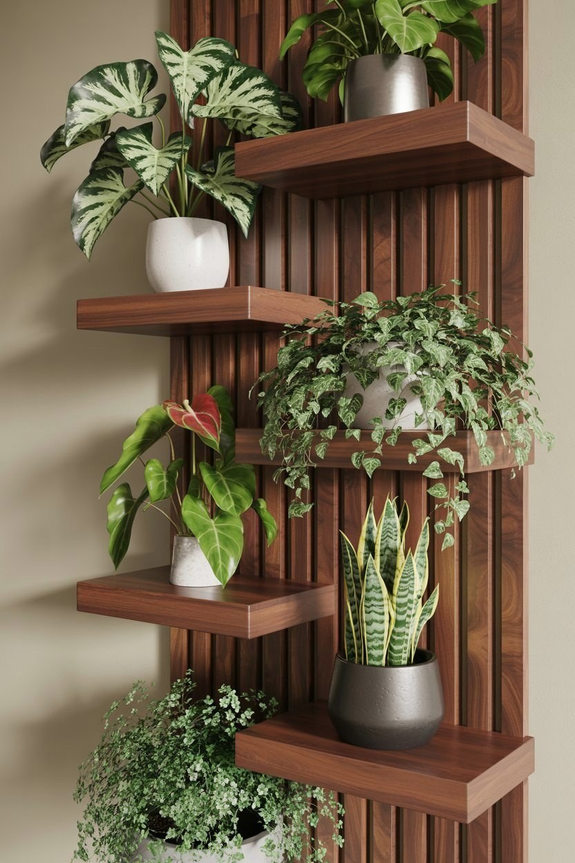 Walnut Vertical Plant Wall: Your Indoor Plant Oasis