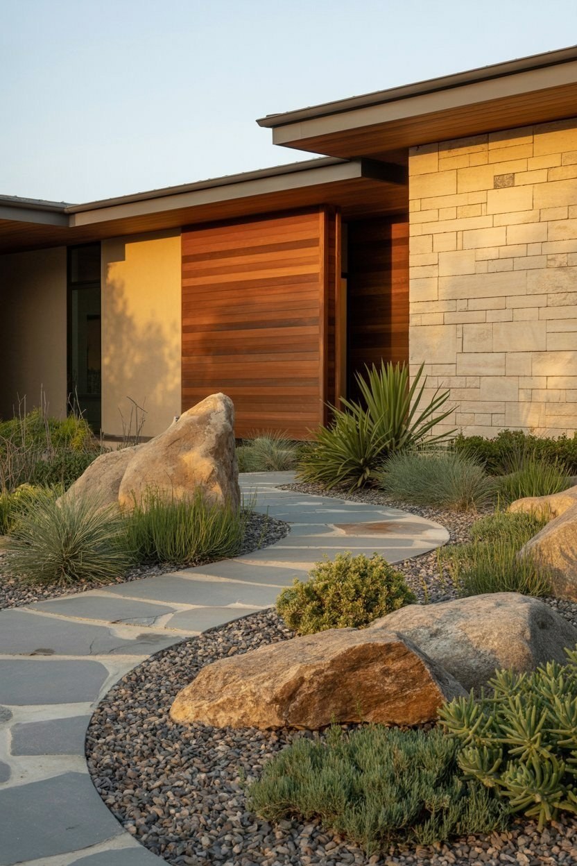 Grand Front Yard Garden: Traditional Landscape & Stone Path Ideas