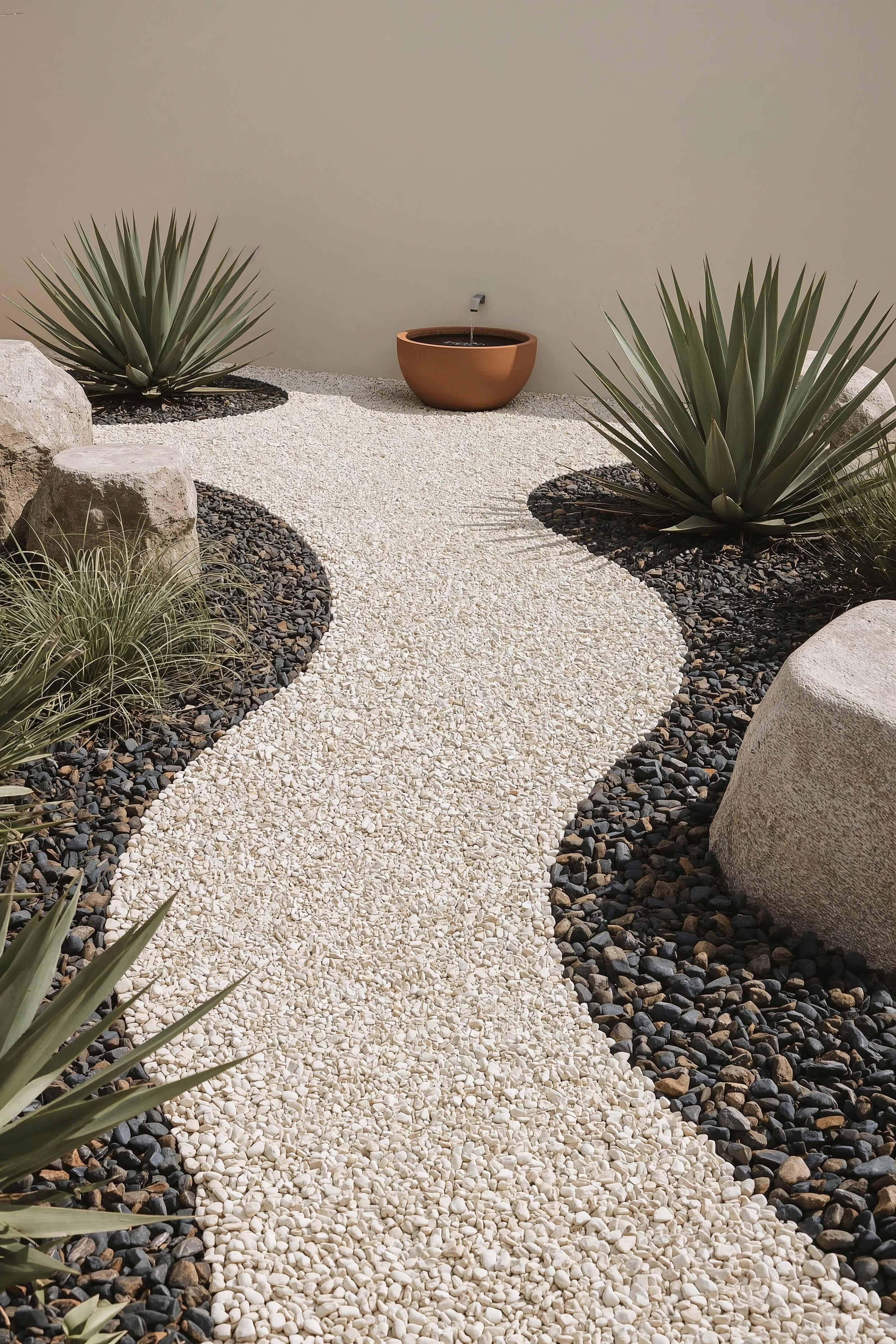 Serene Dry Landscape Front Yard with Succulents