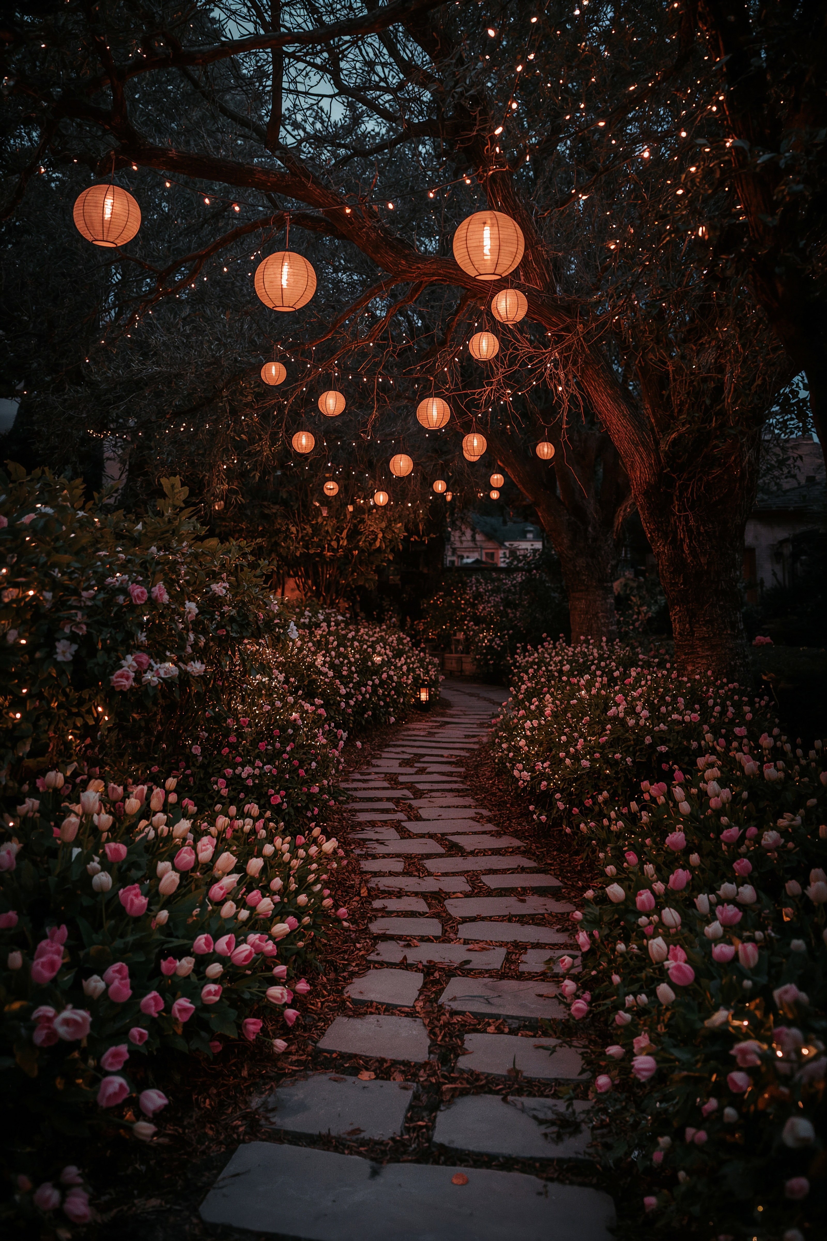 Magical Evening Garden Path: Serene Backyard Retreats with Fairy Lights