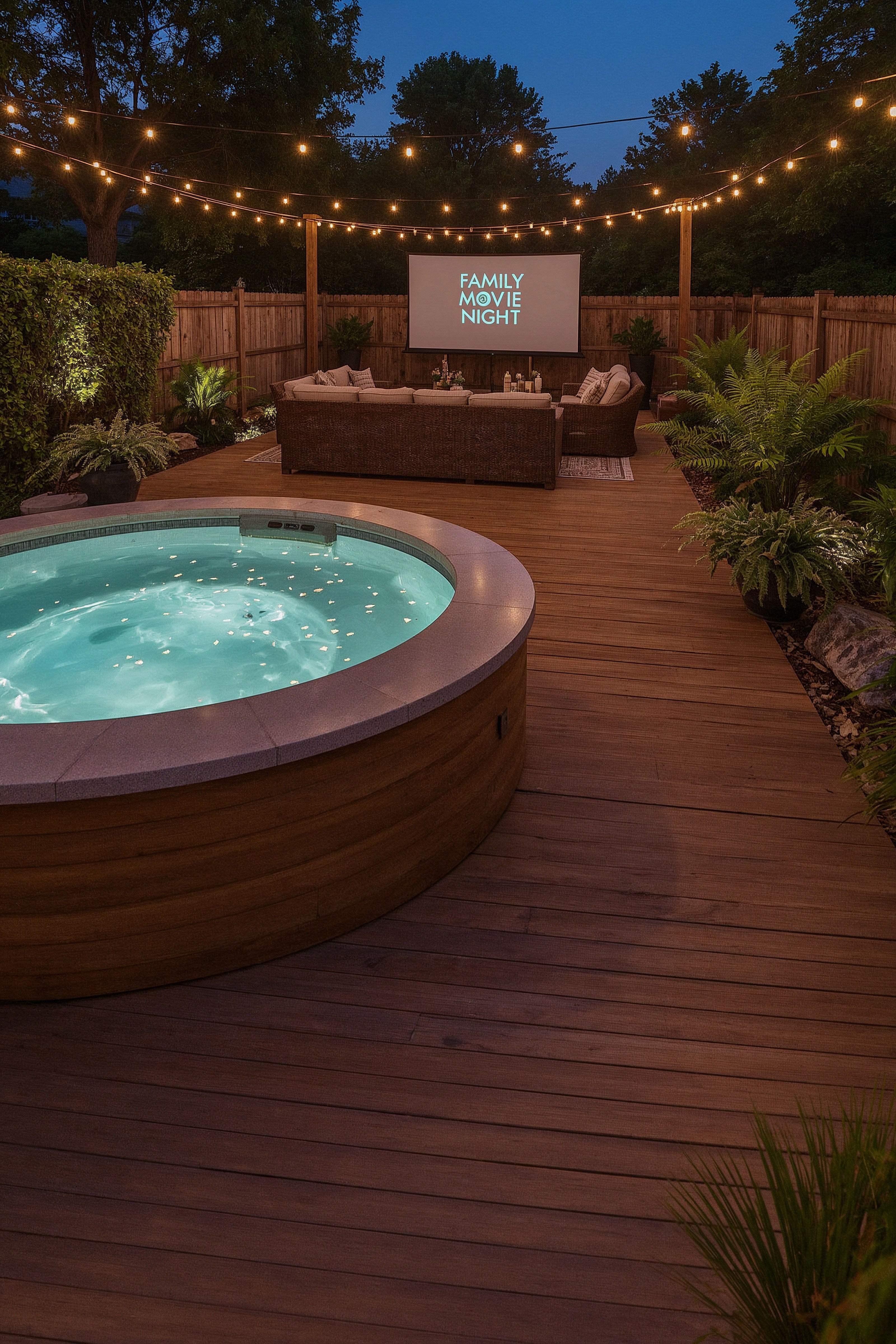 Backyard Movie Night Magic with Hot Tub: Outdoor Living Dreams