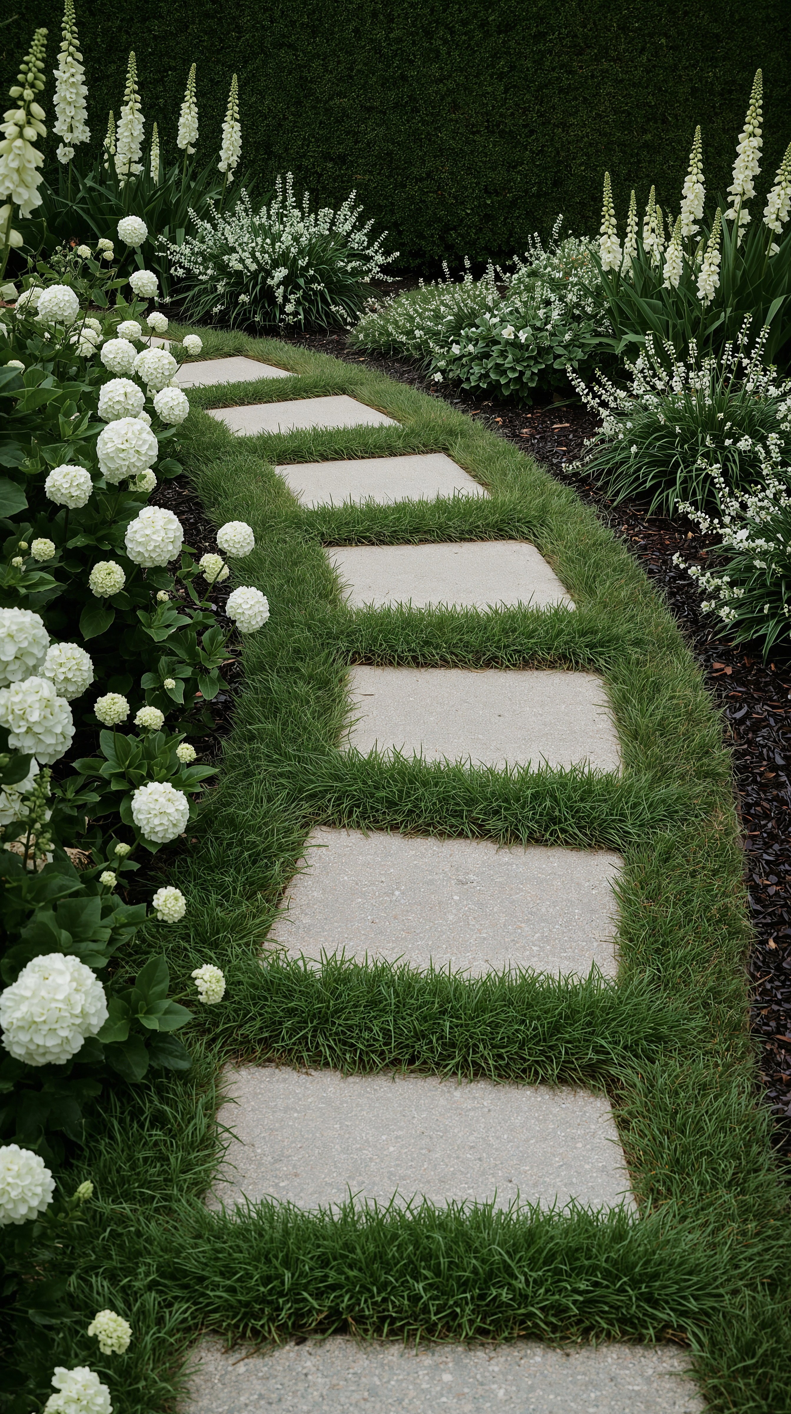 Cozy Whimsical Garden Paths: White Flower Landscaping Ideas