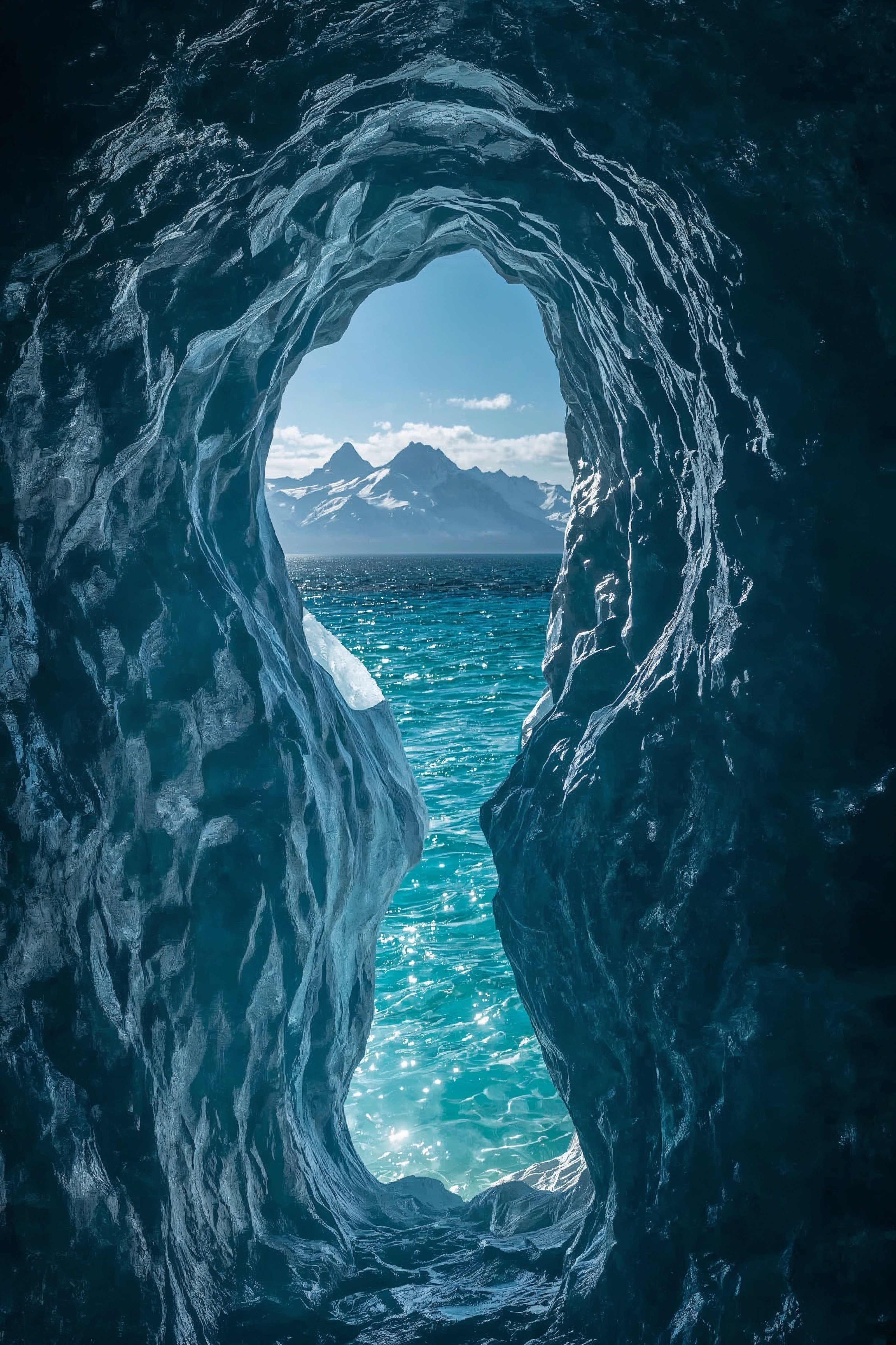 Epic Cave & Mountain Wallpaper 4K: Natural Wonders & Turquoise Ocean