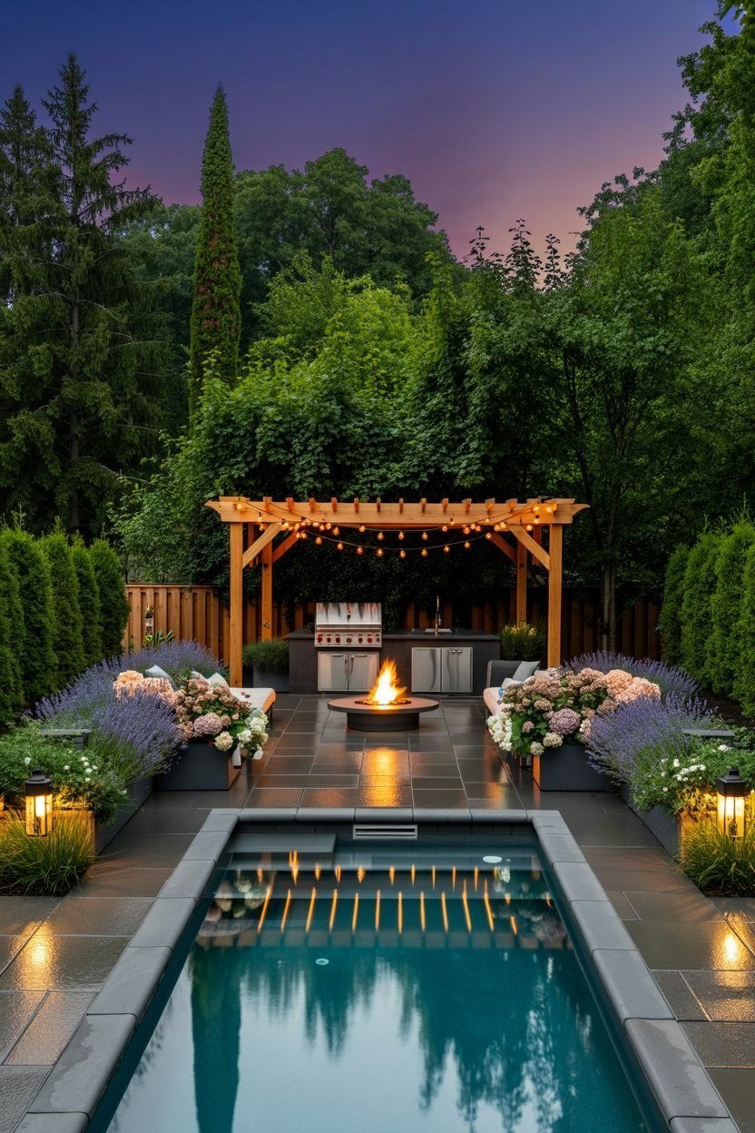 Luxury Inground Pool Patio: High-End Landscaping with Pergola & Fire Pit