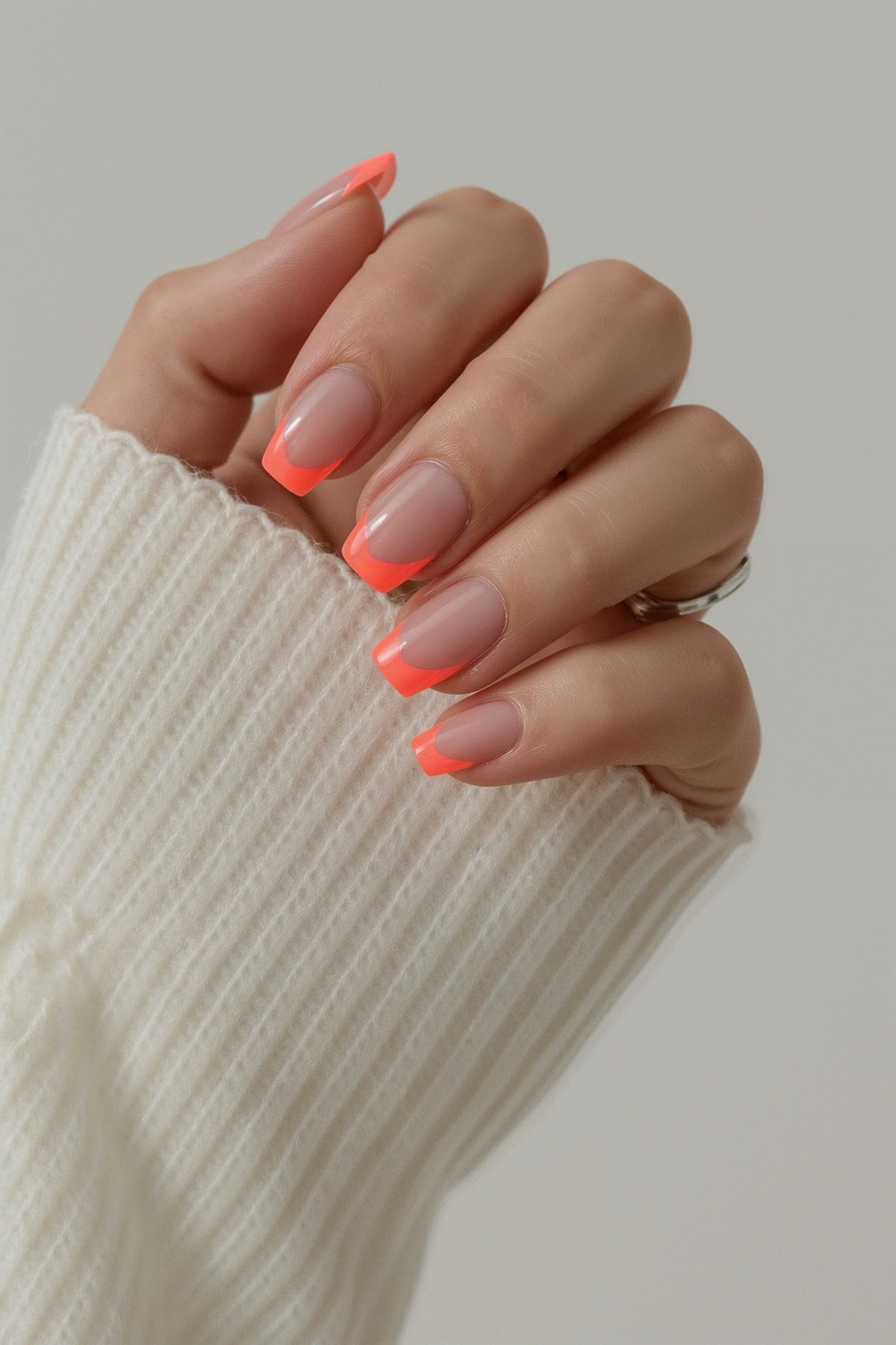 Bold Neon Orange French Tip Gel Nails: Modern Girly Style