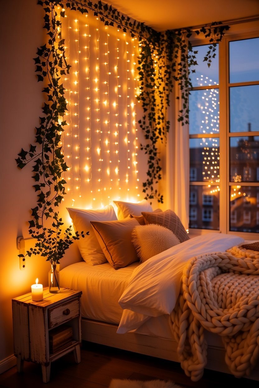 Enchanting Vine Lights: Cozy Bedroom Theme Inspiration