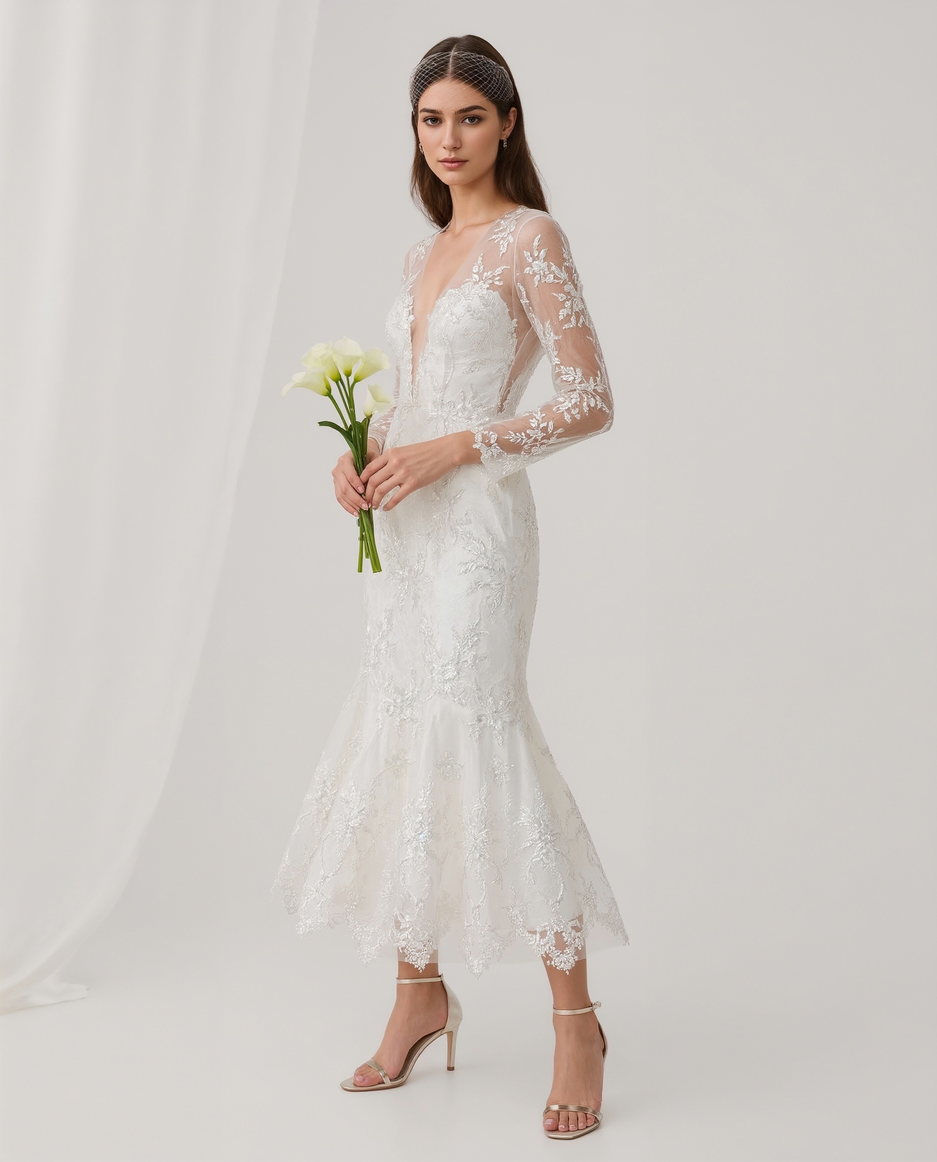 Classy Civil Wedding Dresses: Midi Magic with Lace Sleeves