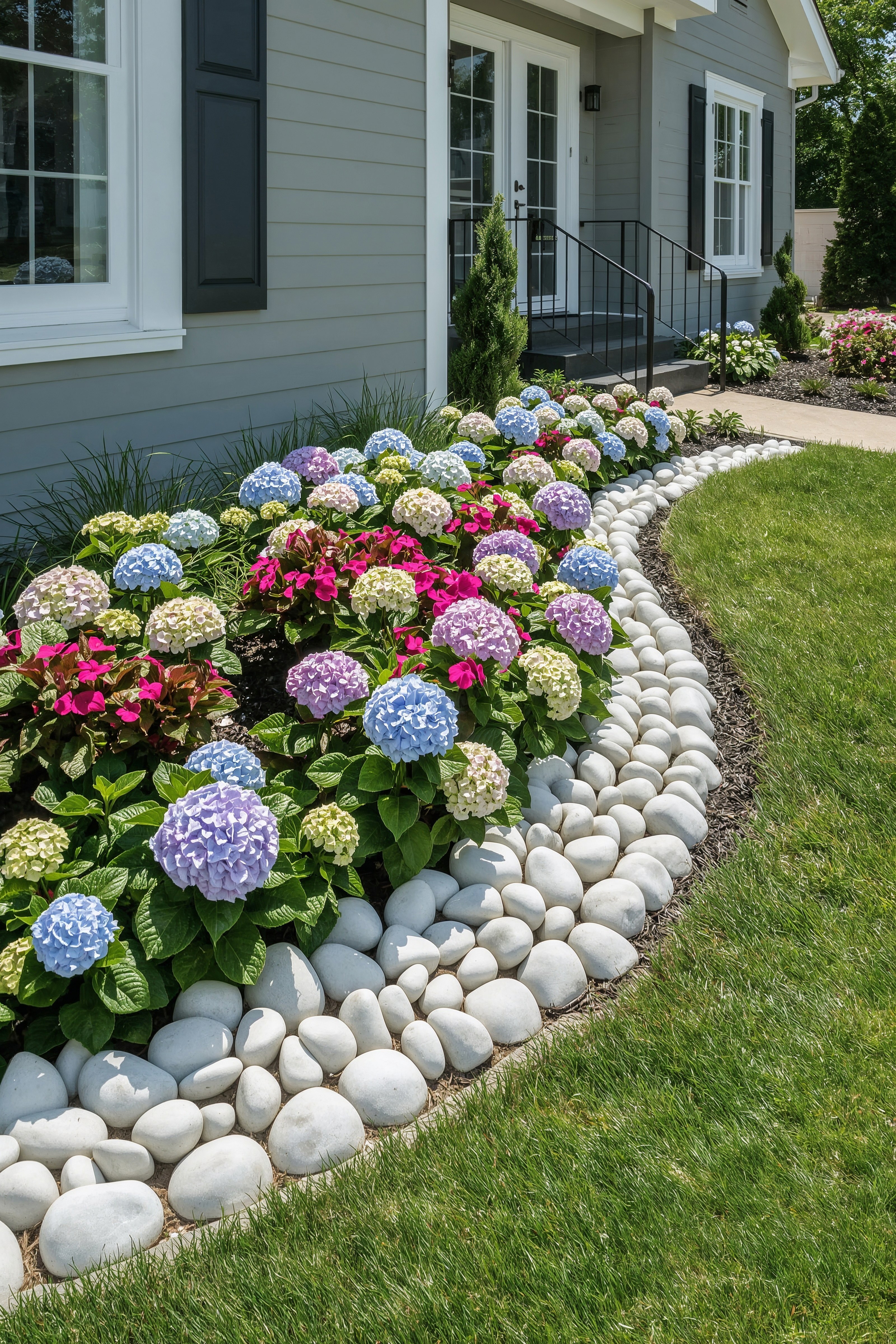 Vibrant Front Gardening Ideas with Decorative Flower Beds: Curb Appeal Boost