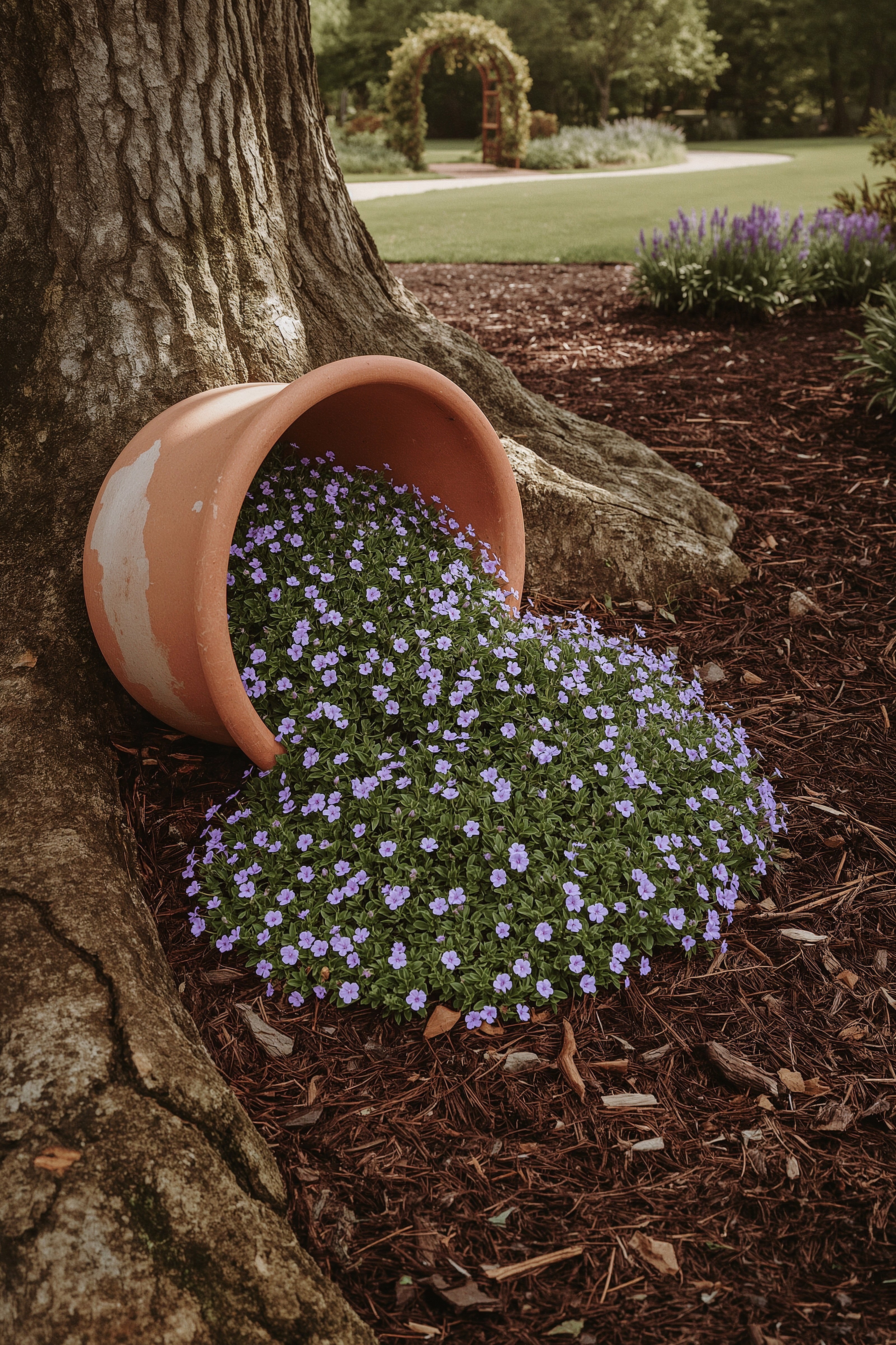 Whimsical Spilled Flower Pot Garden Ideas for Enchanting Landscapes