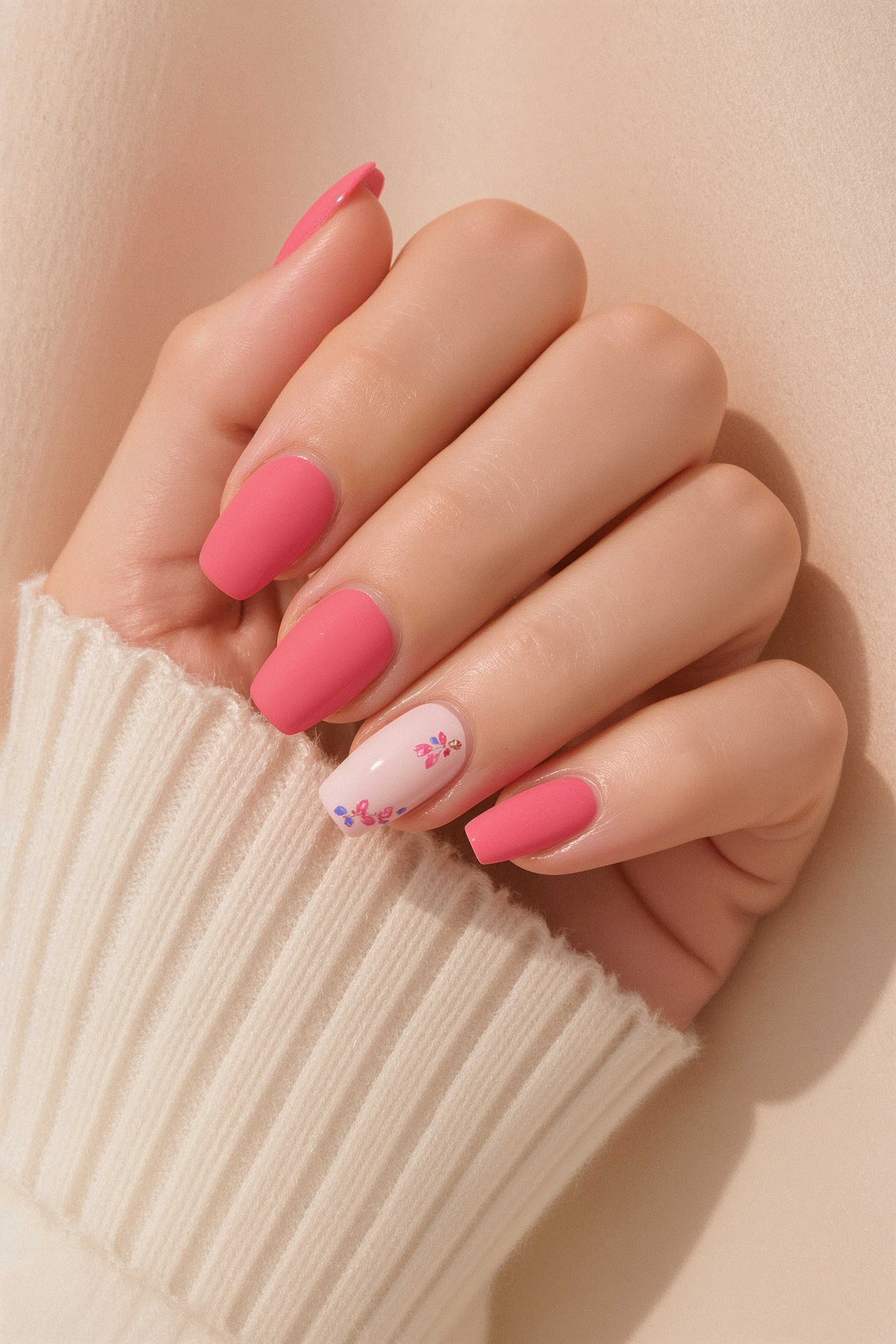 Hot Pink Floral Nails: Vibrant Spring Break Manicure