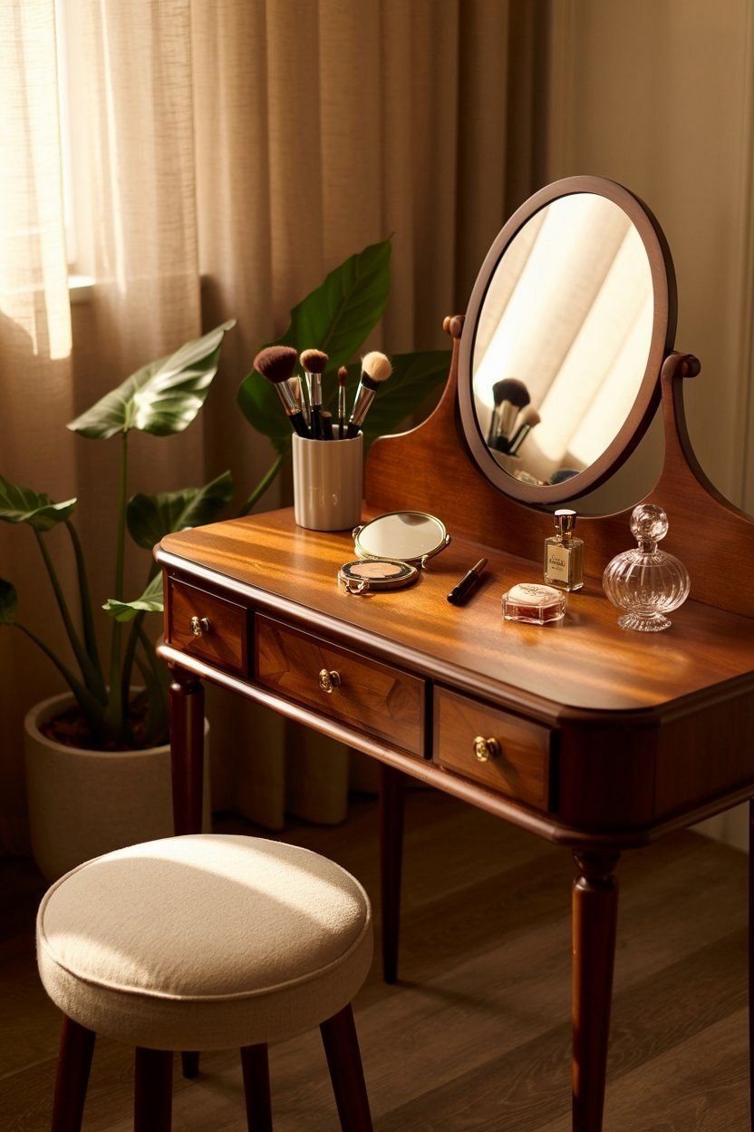 Boho Wooden Vanity: Cozy Cottage Style Bedroom Charm