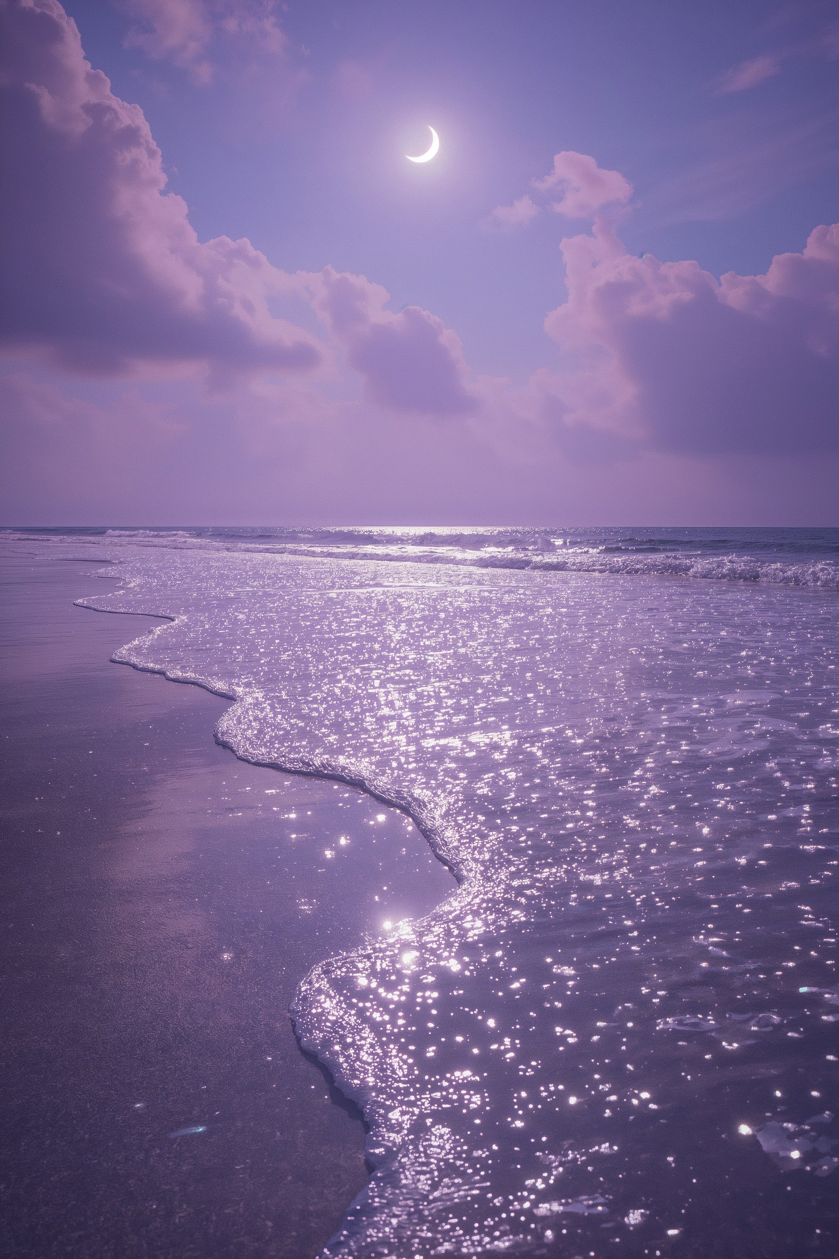 Purple Moonlit Beach Aesthetic: iPhone & iPad Wallpapers