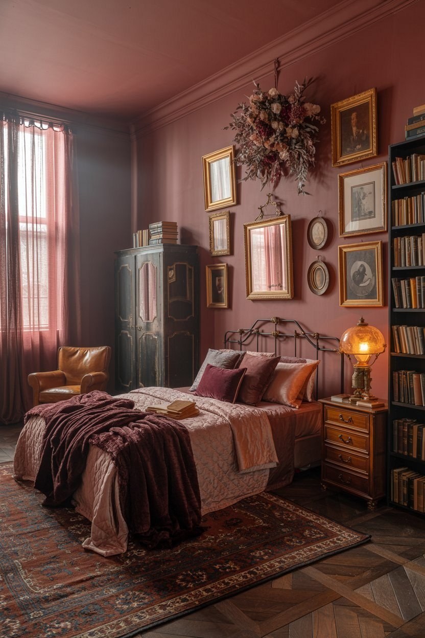 Moody Dark Academia: Rose Pink & Burgundy Sophisticated Room