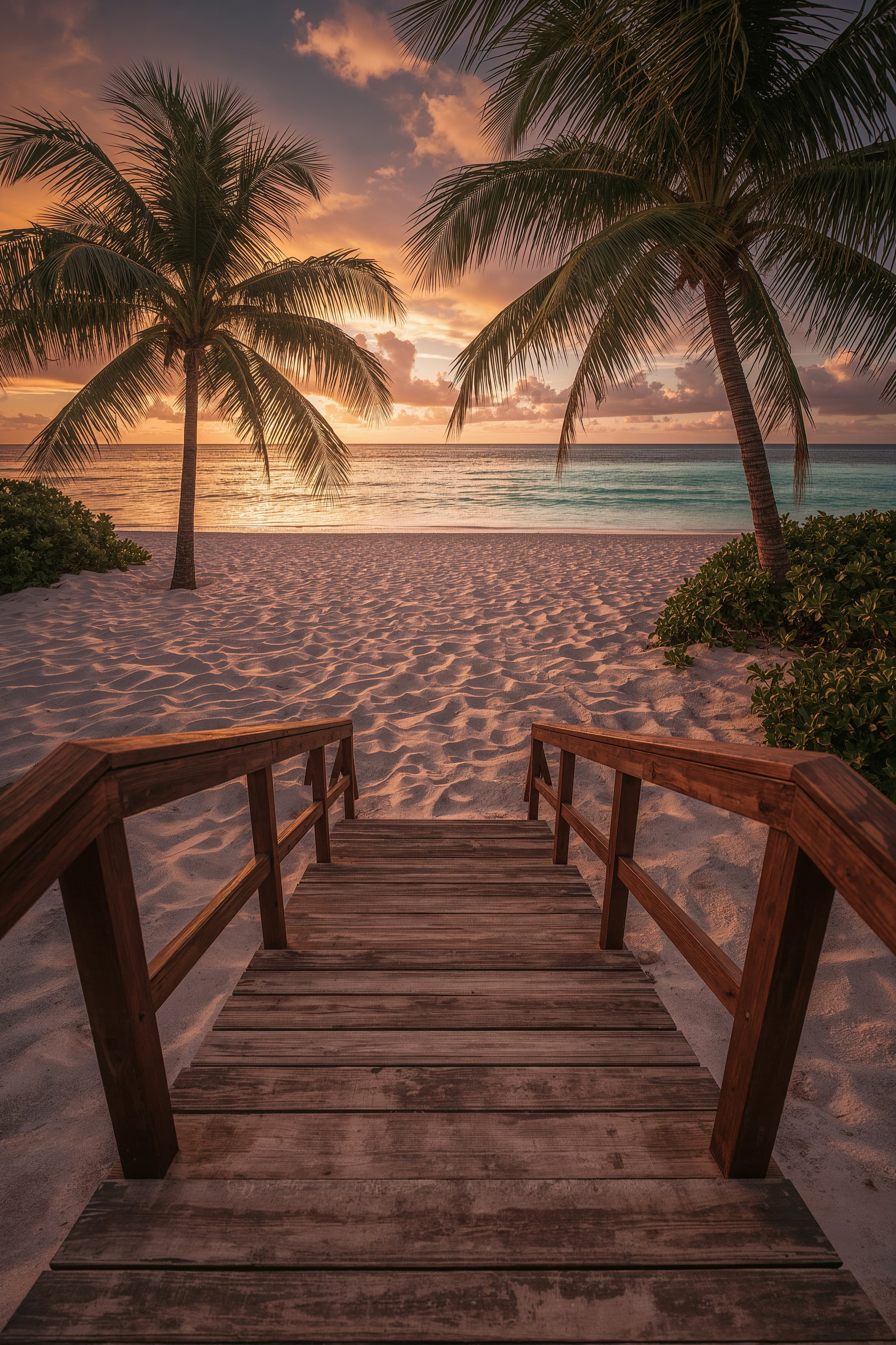 Golden Hour Paradise: Tropical Beach Sunset Wallpaper
