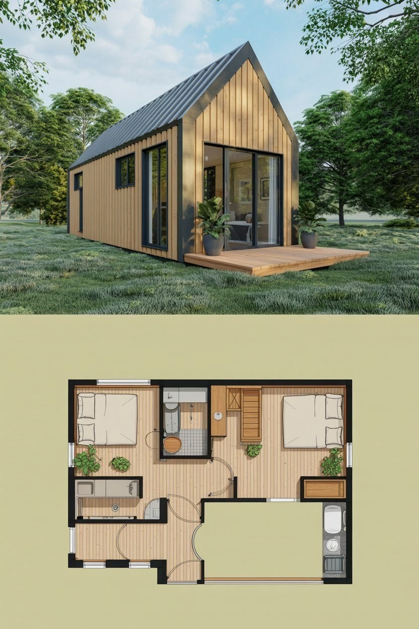 Tiny Home Bliss: Modern Wood House with Loft Floor Plan