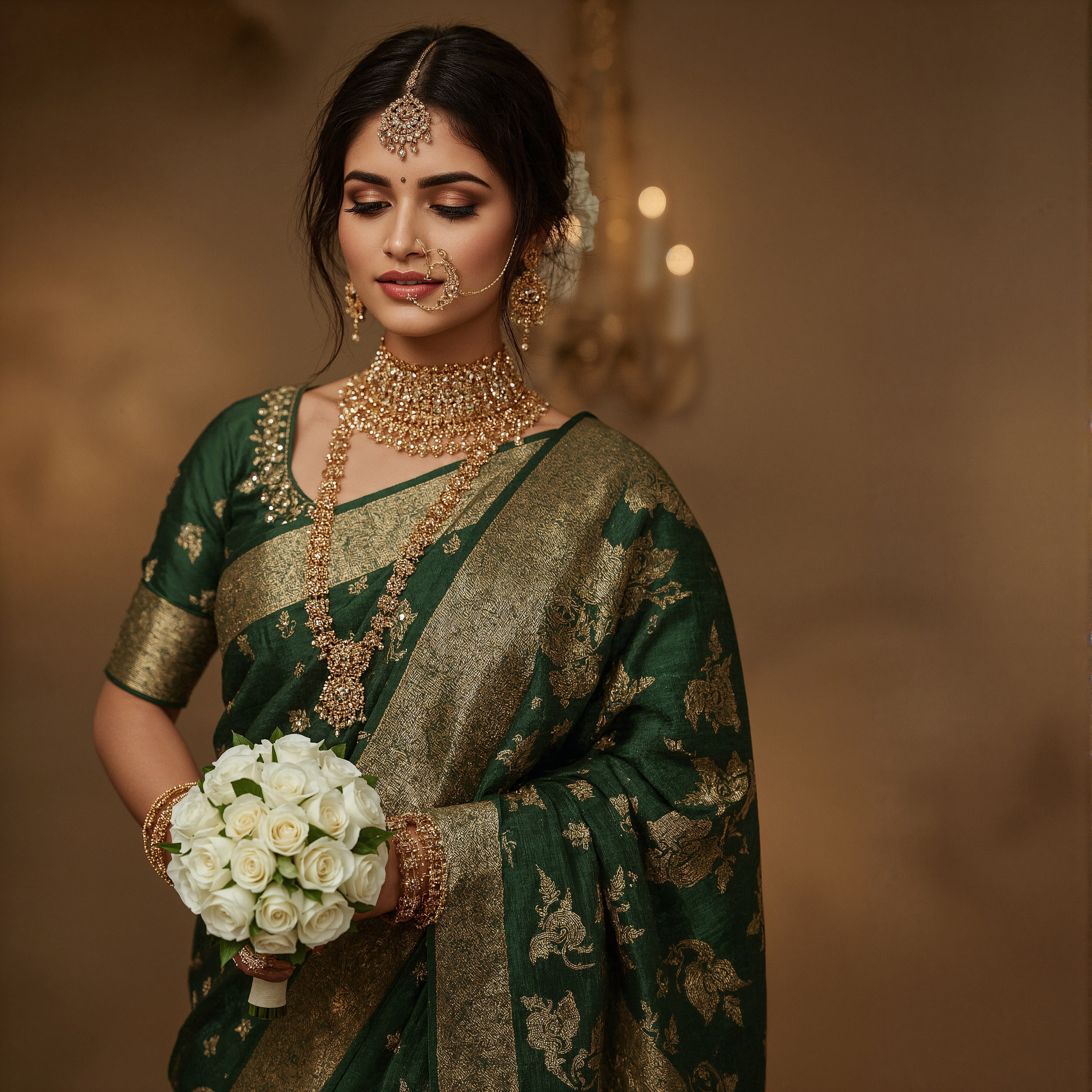 Emerald Green Wedding Saree: Captivating Tamil Bridal Look
