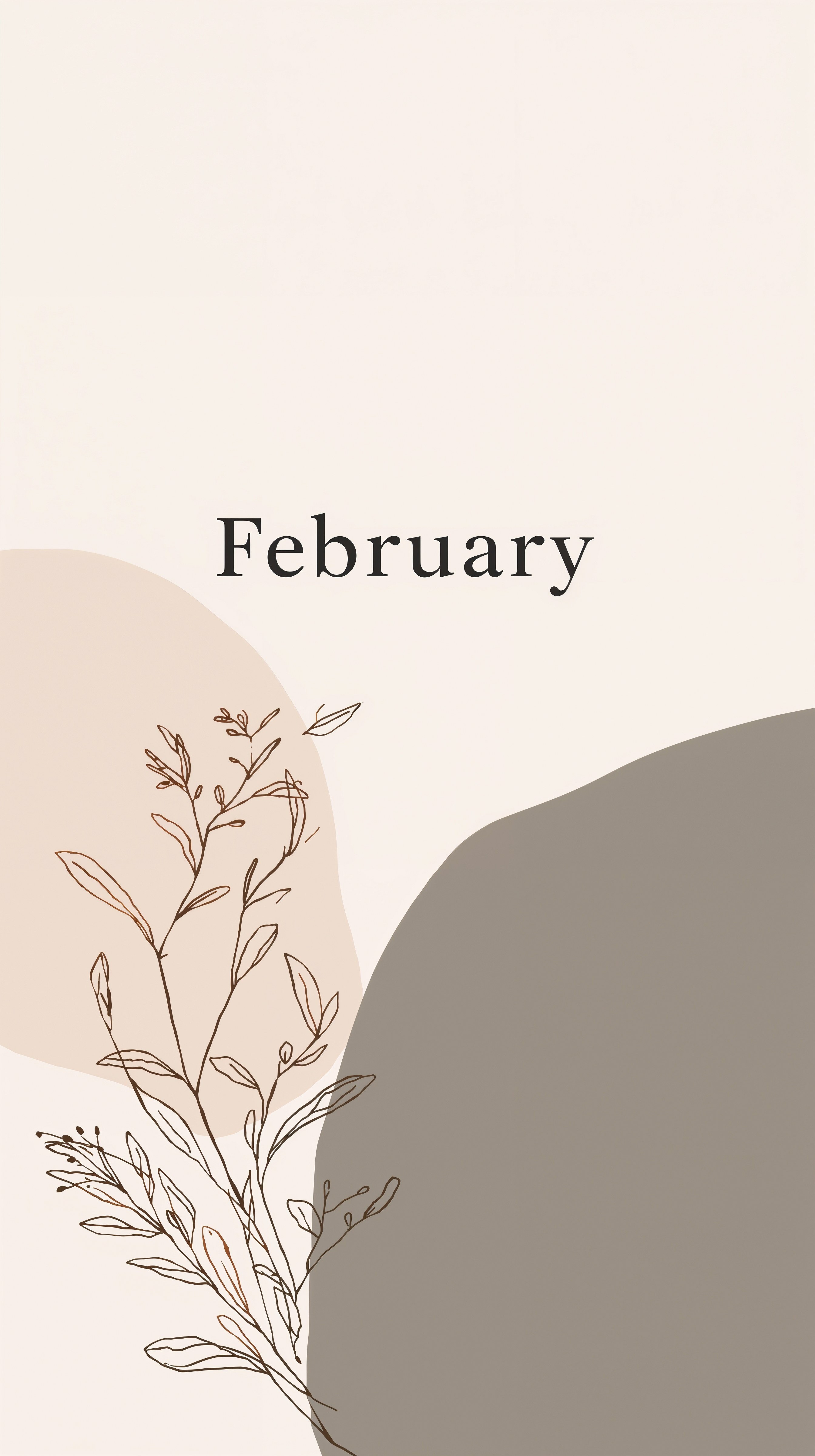 Minimalist February 2025 Wallpaper: Abstract Leaves & Art