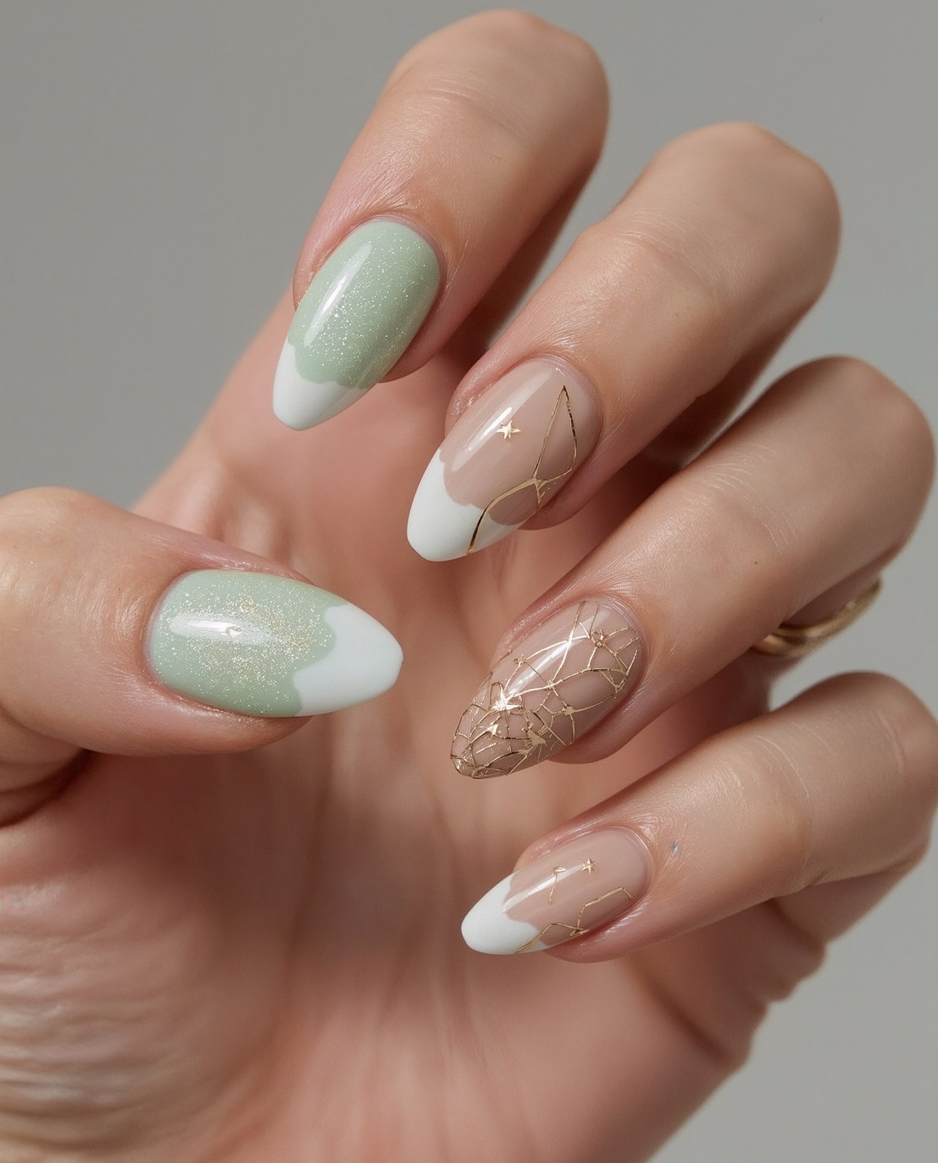 Elegant Almond Green Cat Eye Nails for Spring Prom