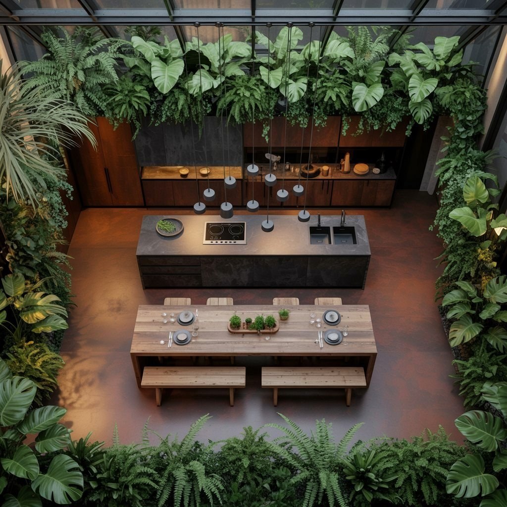 Garden Kitchen Oasis: Lush Indoor-Outdoor Living & Balcony Design