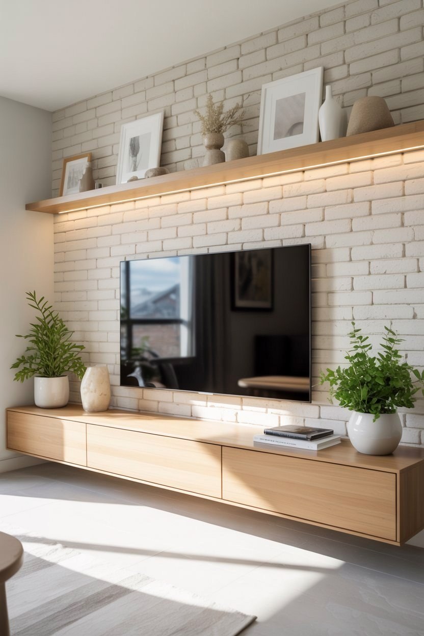 Simple Accent Walls for Mounted TVs: White Brick Charm