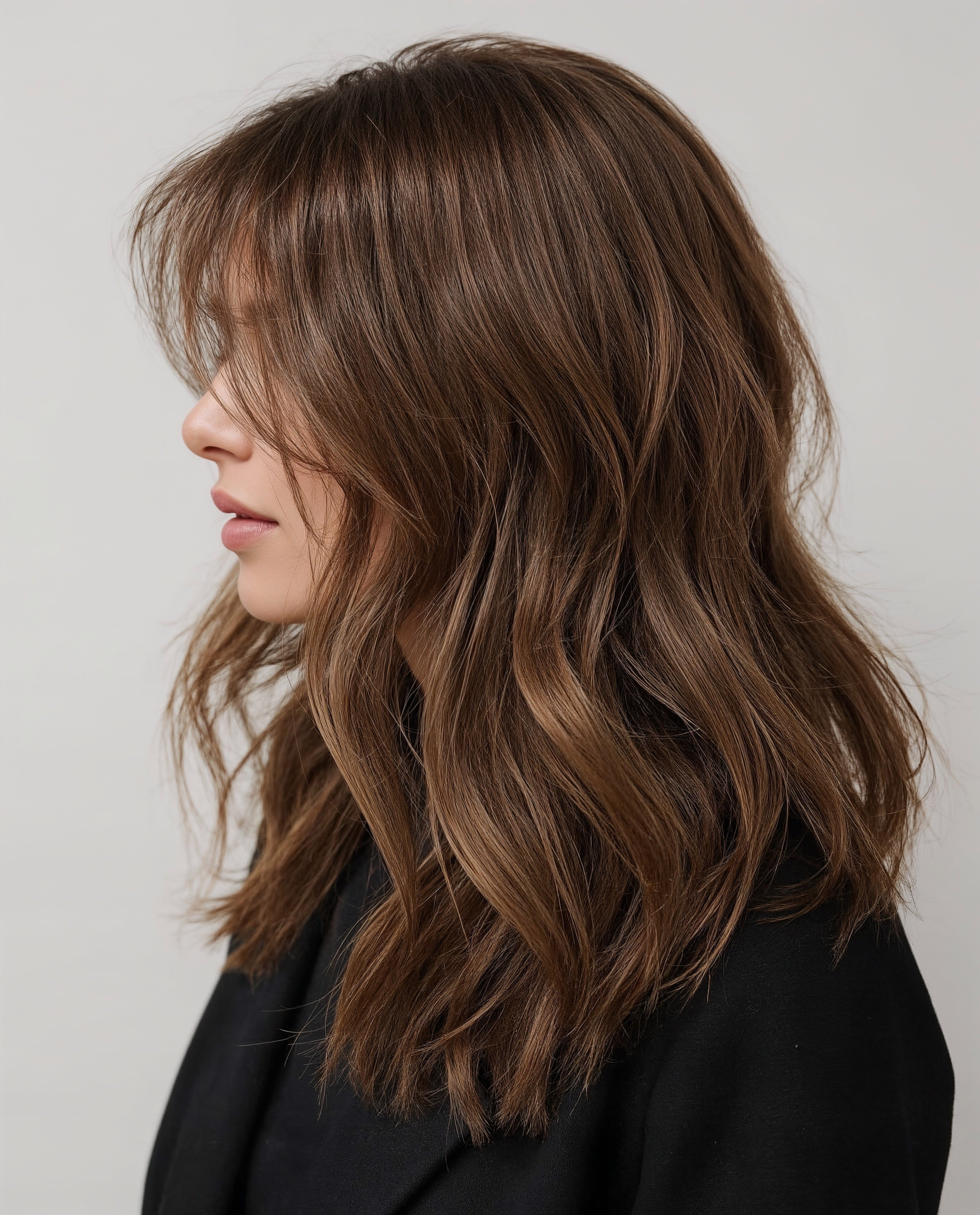Effortless Chic: Wispy Layers & Curtain Bangs for Medium Length Hair