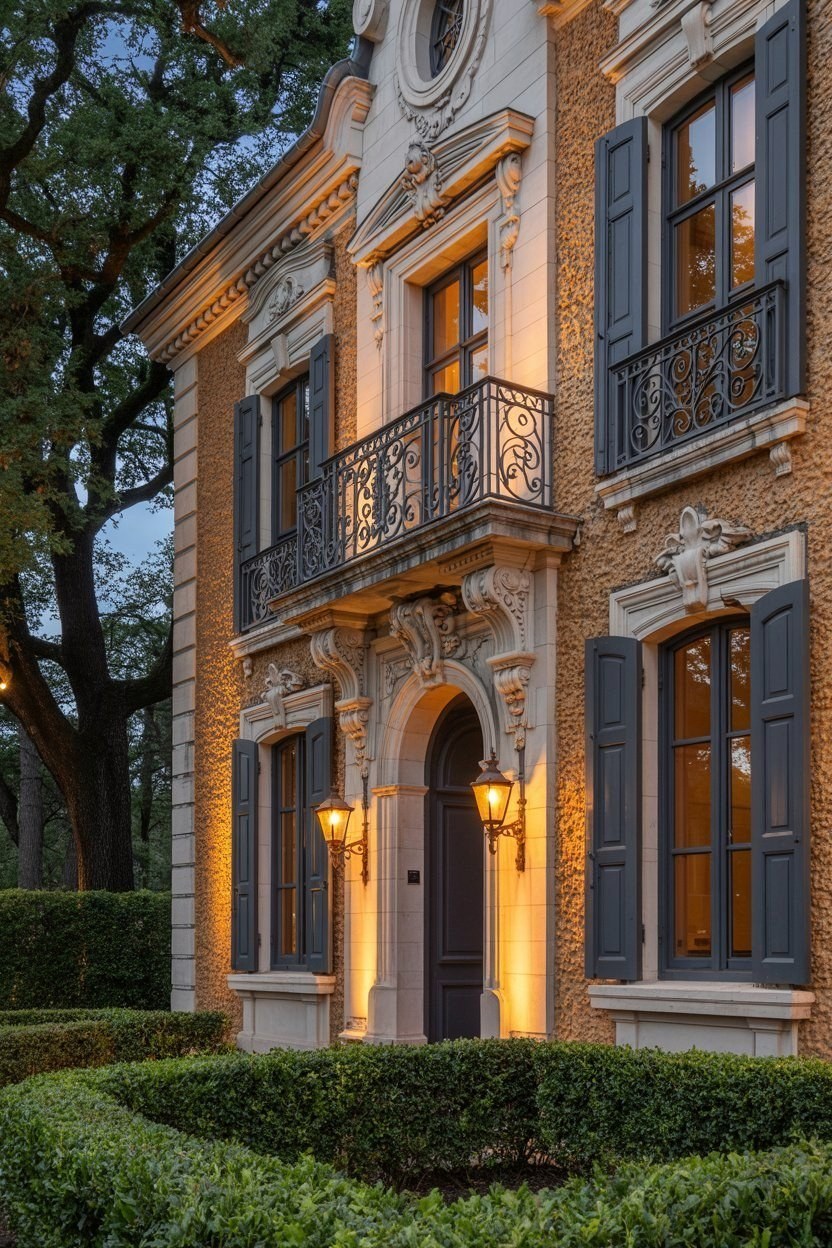 French Architecture House: Elegant Stone Exterior & Grand Entrance