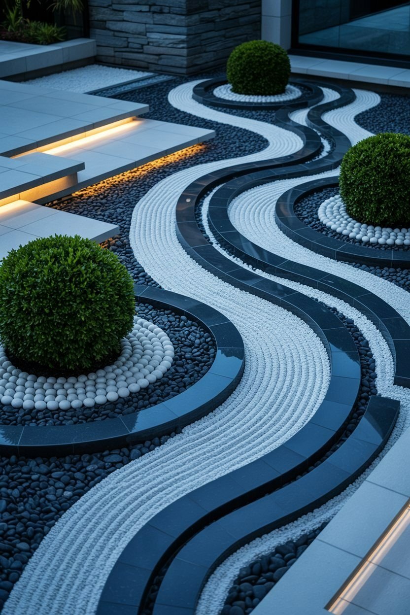 Modern Zen Garden Designs: Pebble Paths & Topiary Spheres