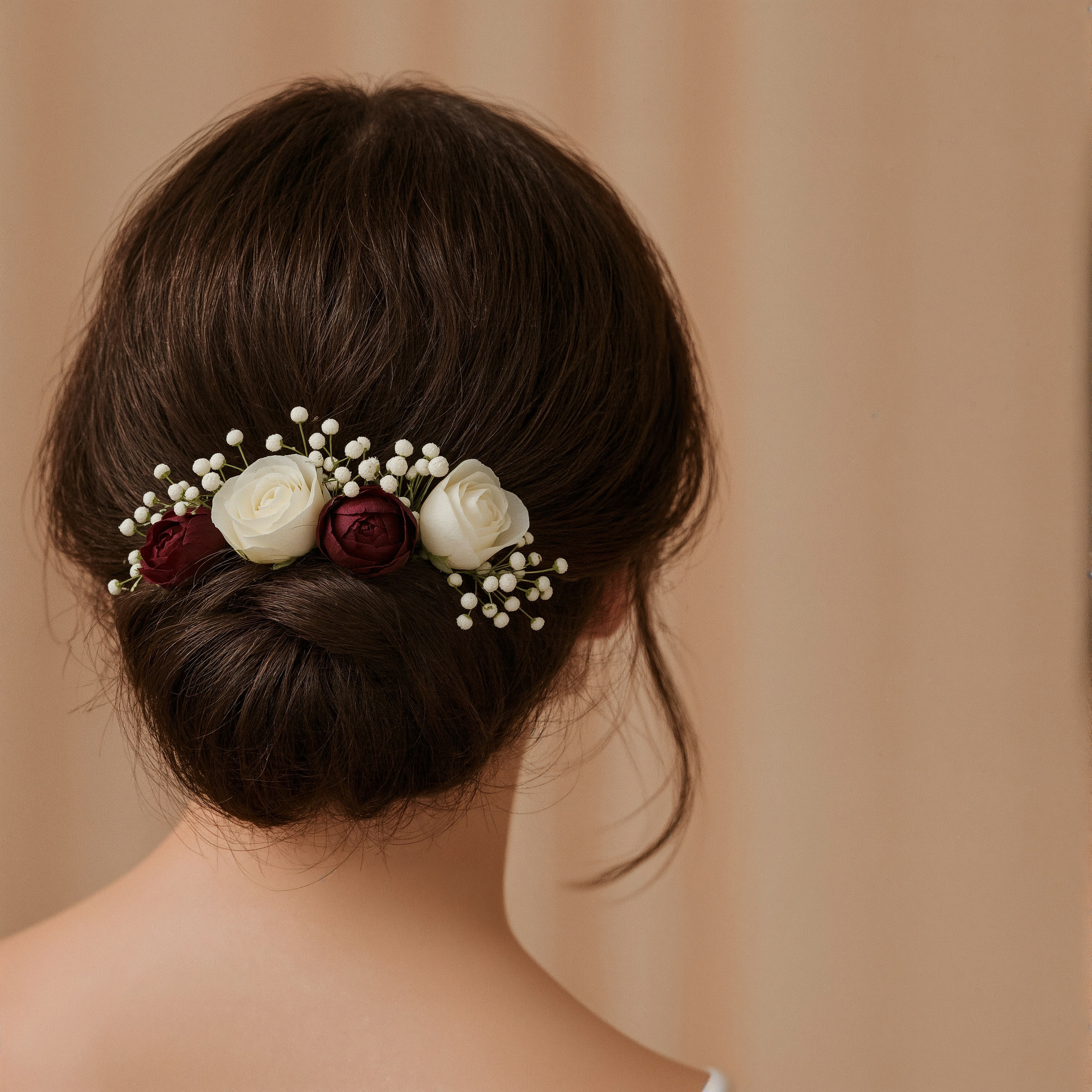Brunette Bridal Updo with Flowers: Romantic Wedding Hair Style