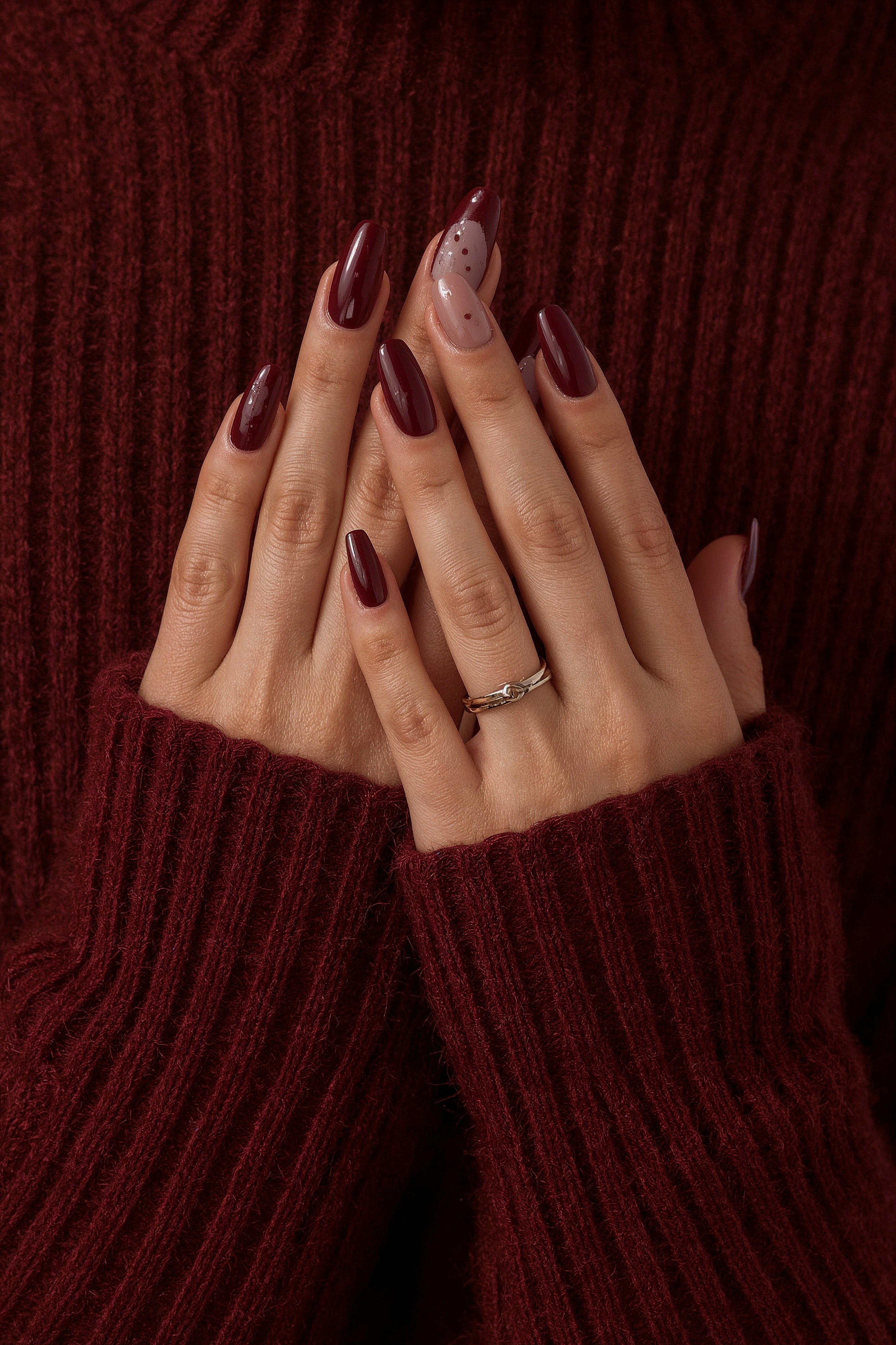 Luxury Maroon & Polka Dot Nails: Chic Gel Designs