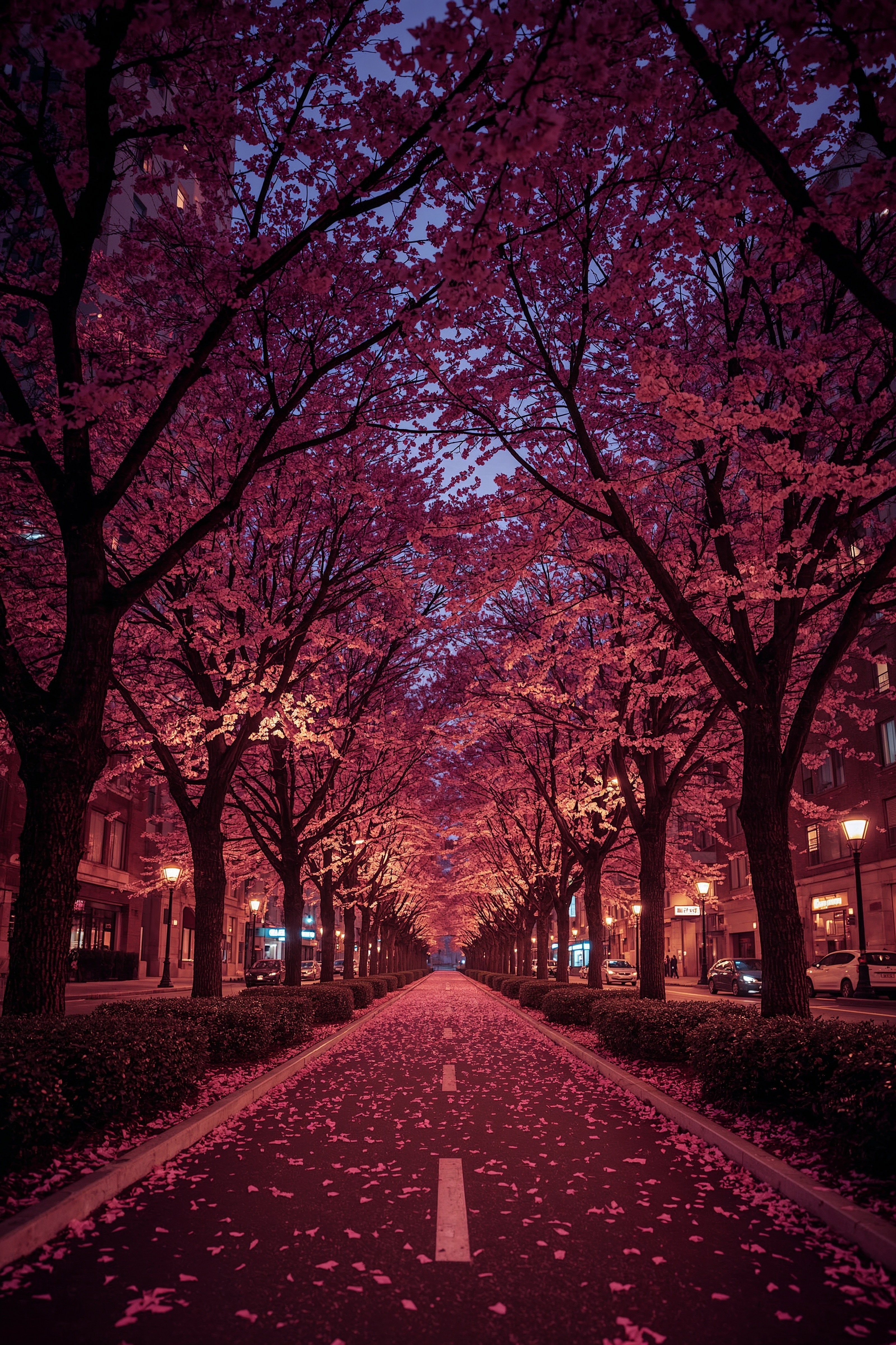 Cherry Blossom City Nights: Aesthetic Street 4K Wallpapers