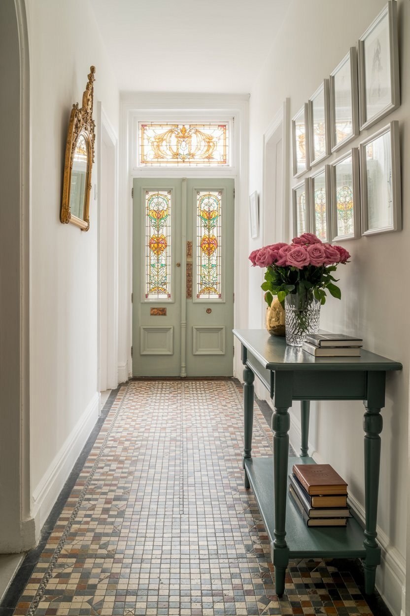 Pretty Edwardian Hallways: Stained Glass & Patterned Tile Perfection